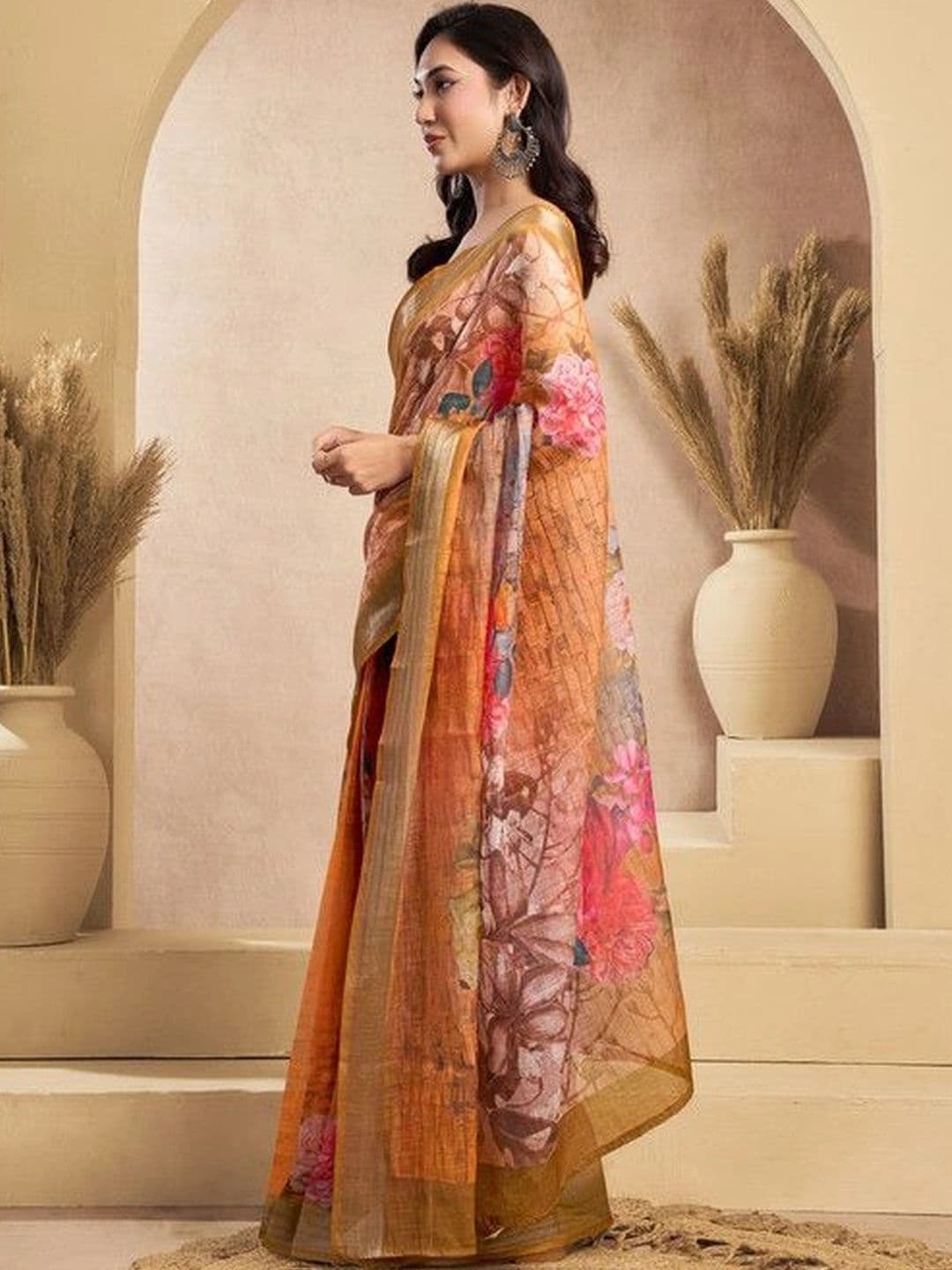 plothah Floral Linen Blend Reay To Wear Saree thumbnail 5