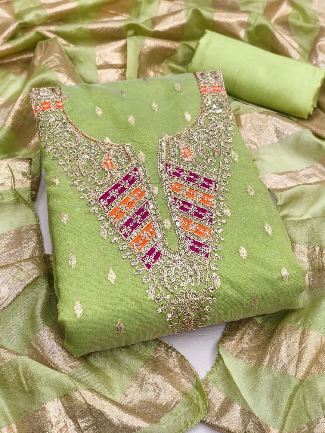 LeeliPeeri Designer Embroidered Art Silk Unstitched Dress Material - view 1