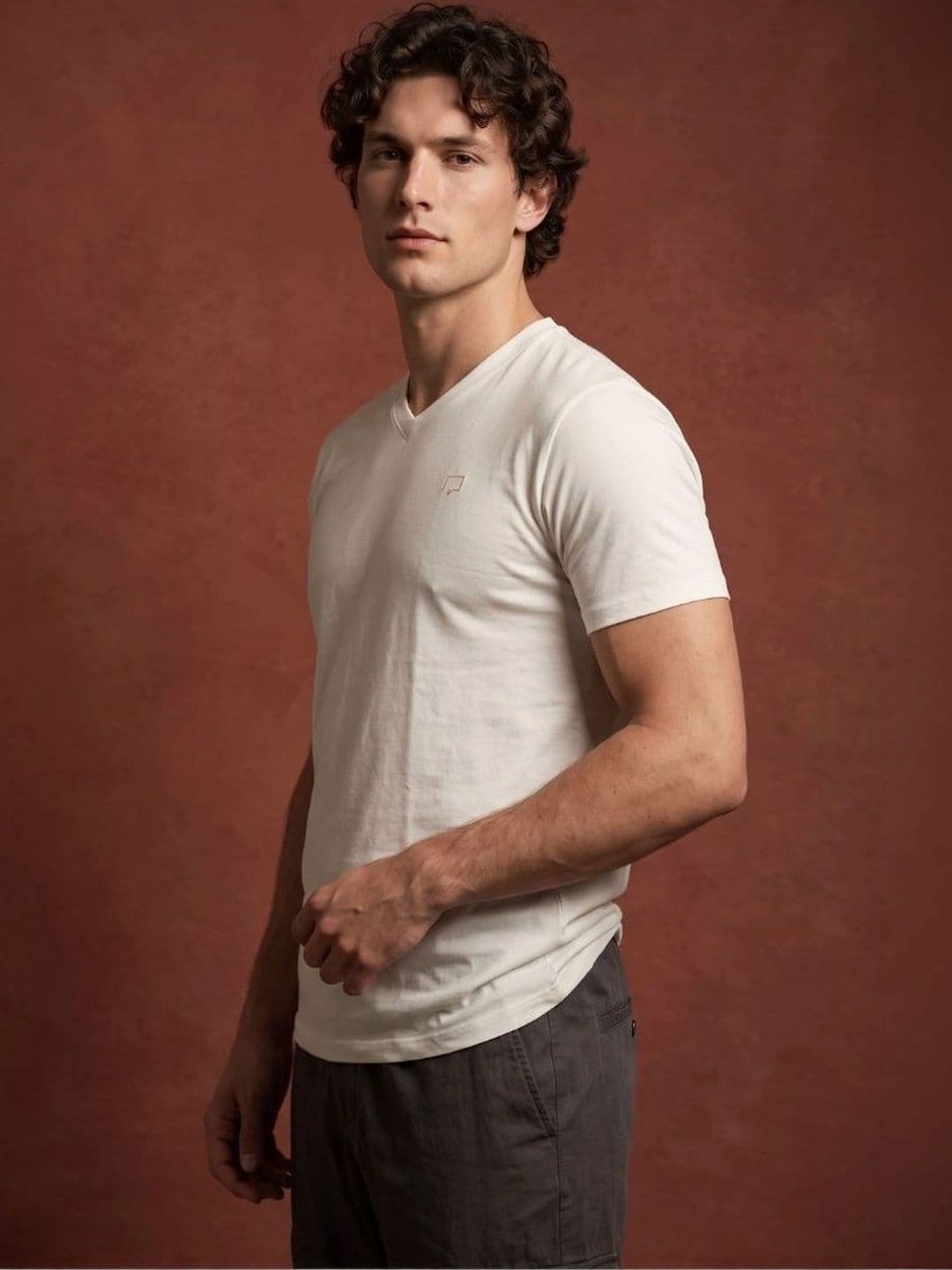 ROAR FOR GOOD Men Brand Logo V-Neck Organic Cotton Bio Finish T-shirt - view 1