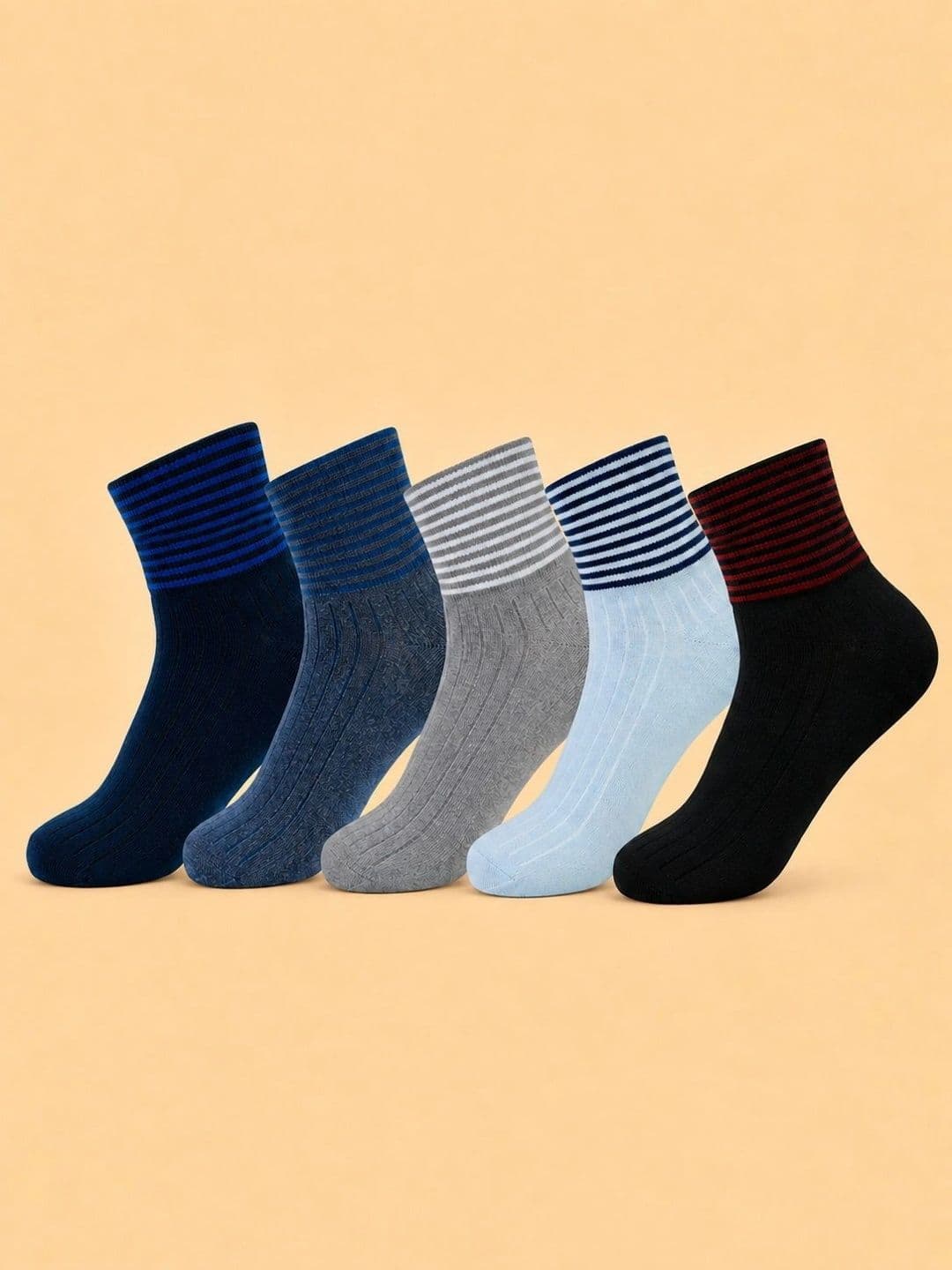 ADDOSSO Men Pack of 5 Cotton Assorted Striped Ankle Length Socks - view 1