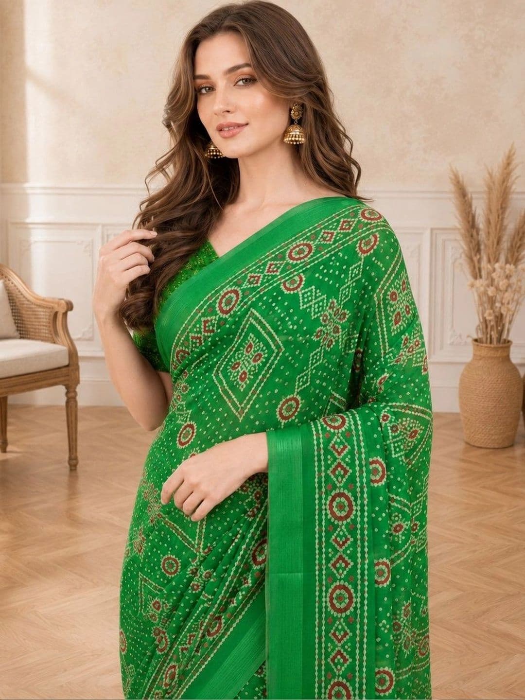 all about you Women's  Bandhani Poly Chiffon Fusion Bandhani Saree thumbnail 5