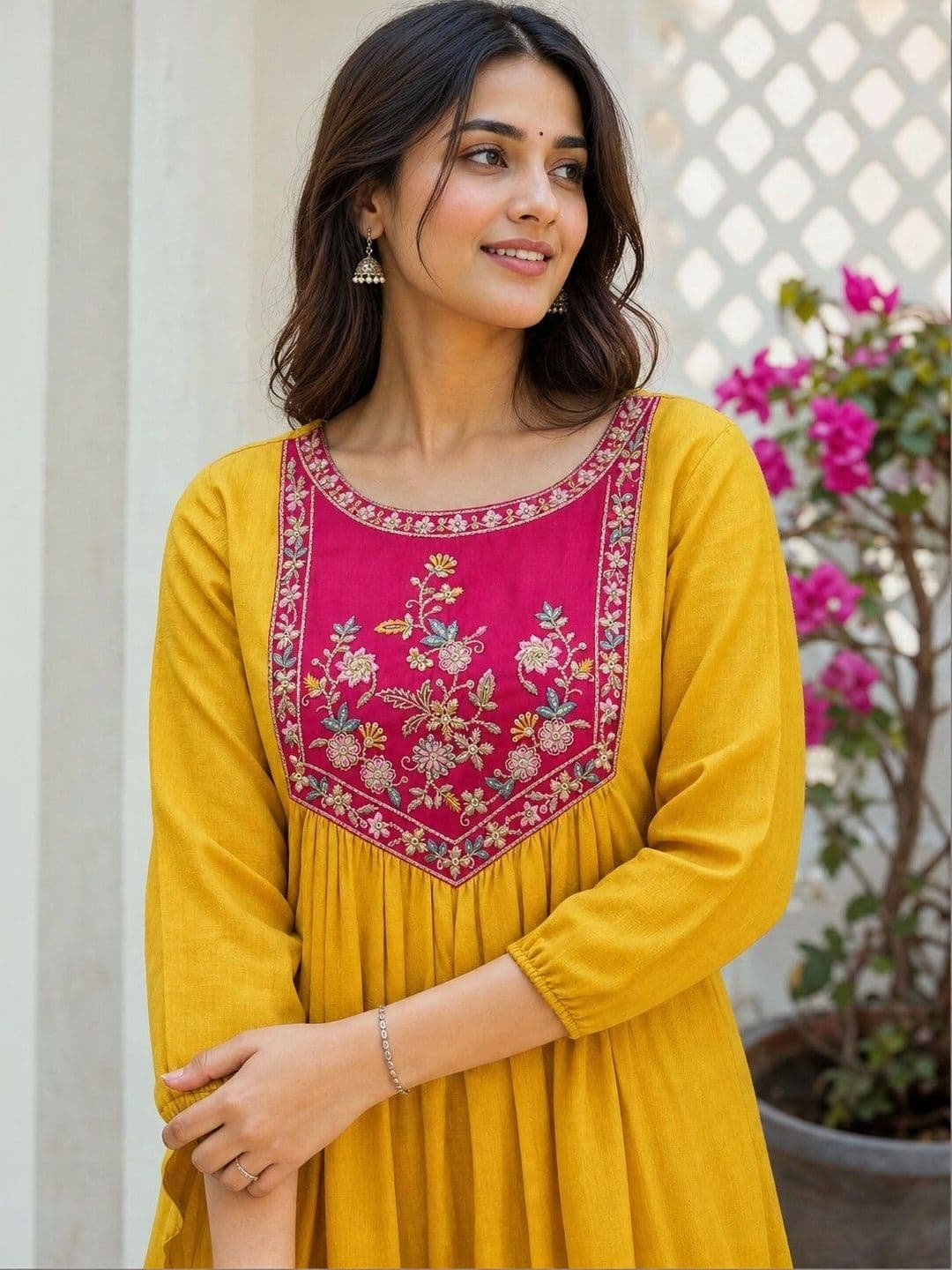 Hare Krishna enterprises Women Ethnic Motifs Embroidered Empire Thread Work Kurti with Palazzos thumbnail 4