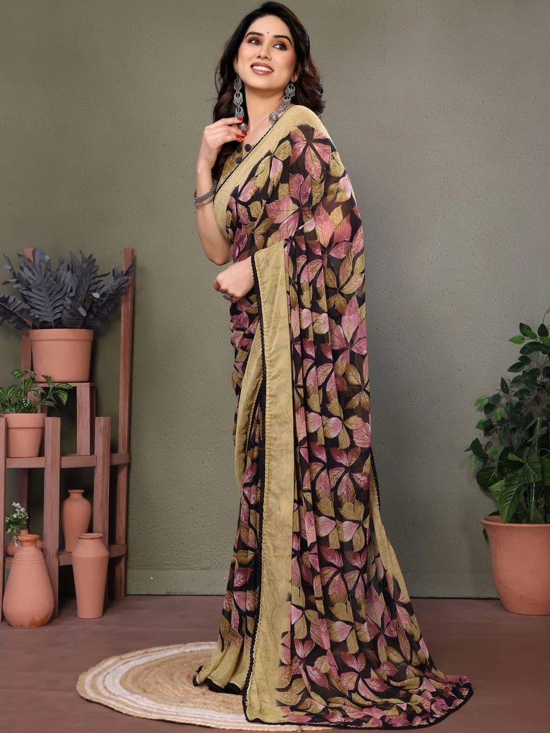 VS MALL Floral Poly Chiffon Saree thumbnail 6