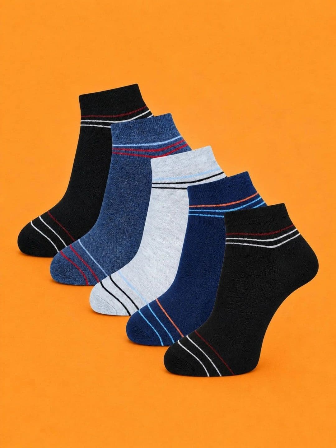 ADDOSSO Men Pack of 5 Cotton Assorted Striped Ankle Length Socks - view 1
