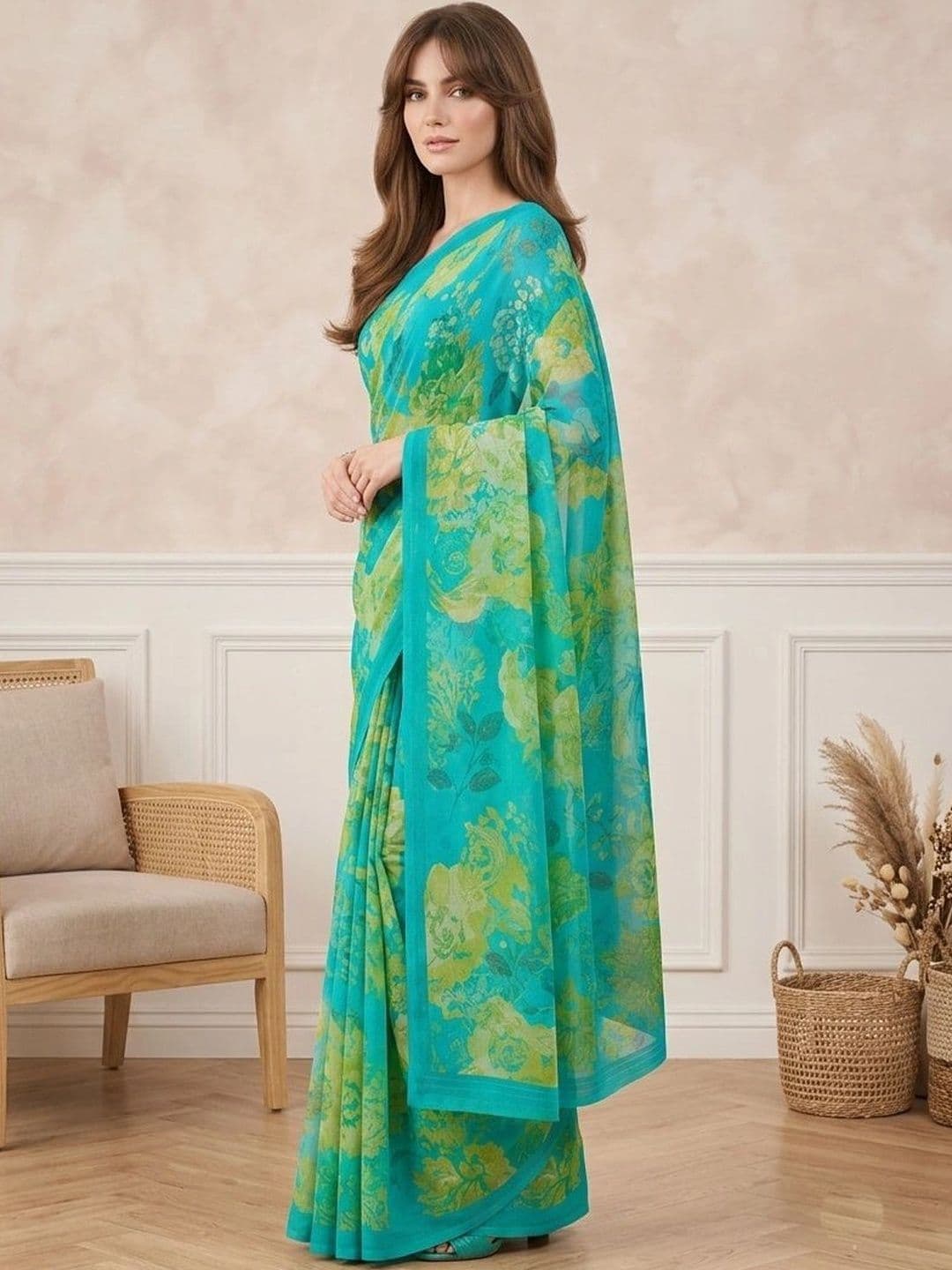 all about you Floral Poly Georgette Fusion Saree thumbnail 2