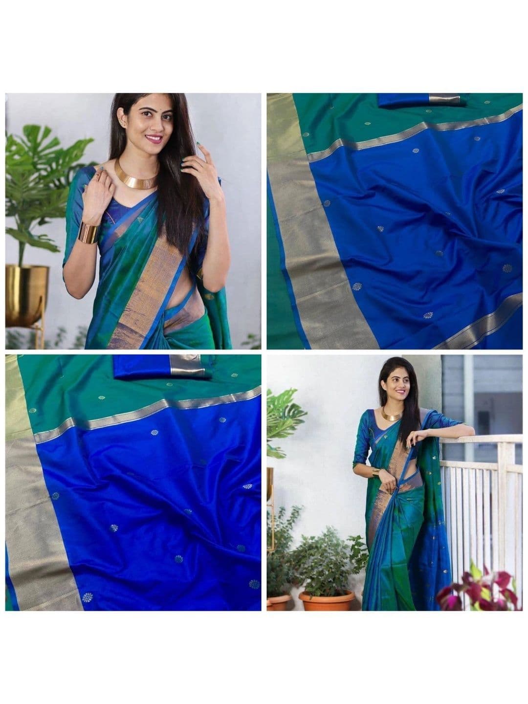 HERE&NOW Embellished Zari Silk Blend Fusion Banarasi Saree thumbnail 4