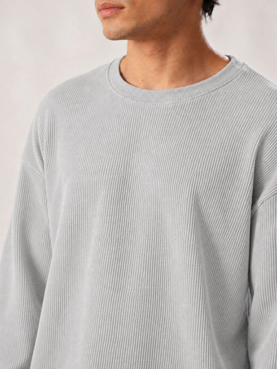 BEOVER Men Boxy Fit Solid Grey T-shirt thumbnail 2