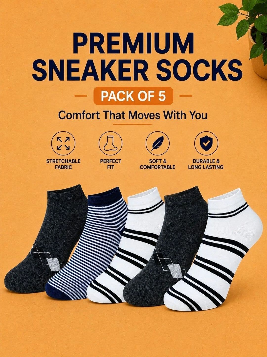 ADDOSSO Men Pack of 5 Cotton Assorted Patterned Ankle Length Socks thumbnail 2