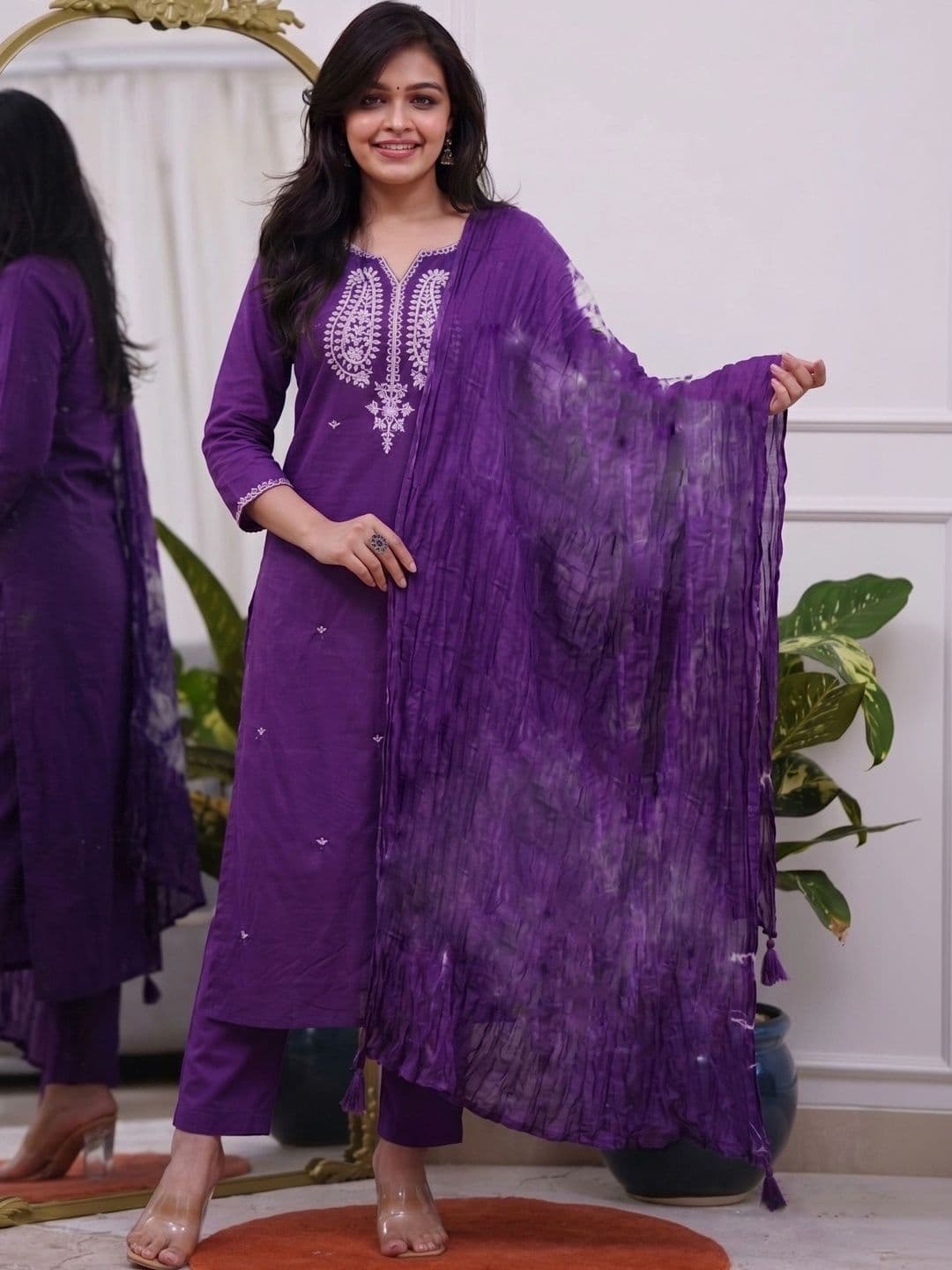 Sangria Women Ethnic Motifs Embroidered Regular Thread Work Kurta with Trousers & With Dupatta - view 1