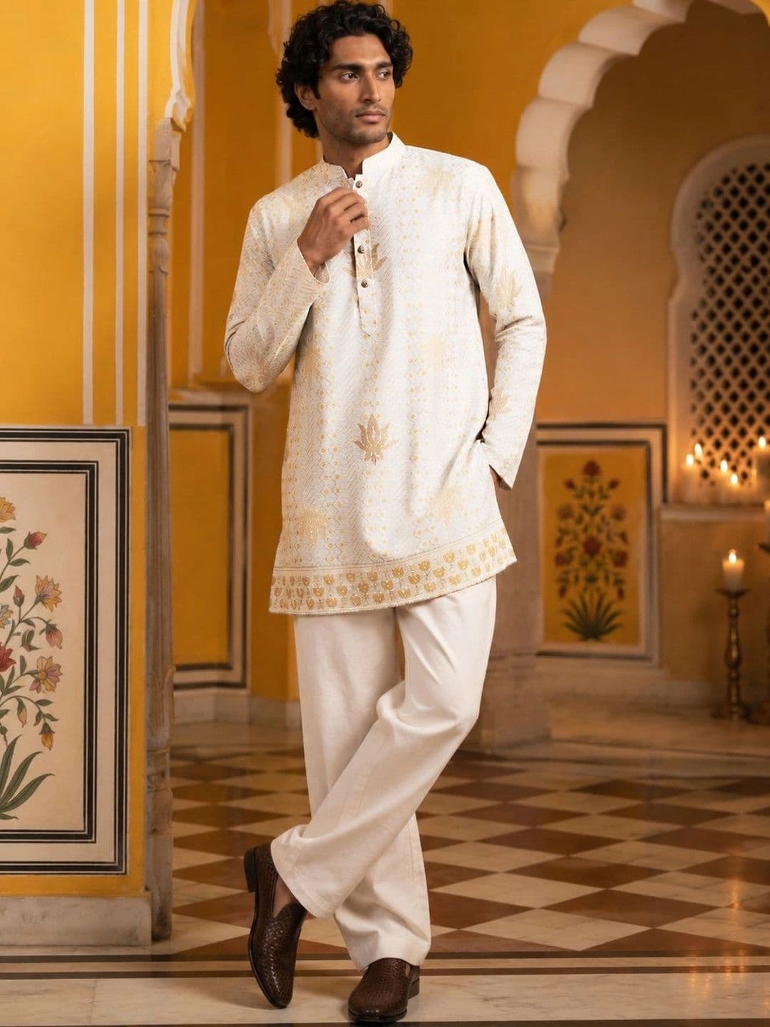 Jompers Men Ethnic Motifs Embroidered Kurta thumbnail 2