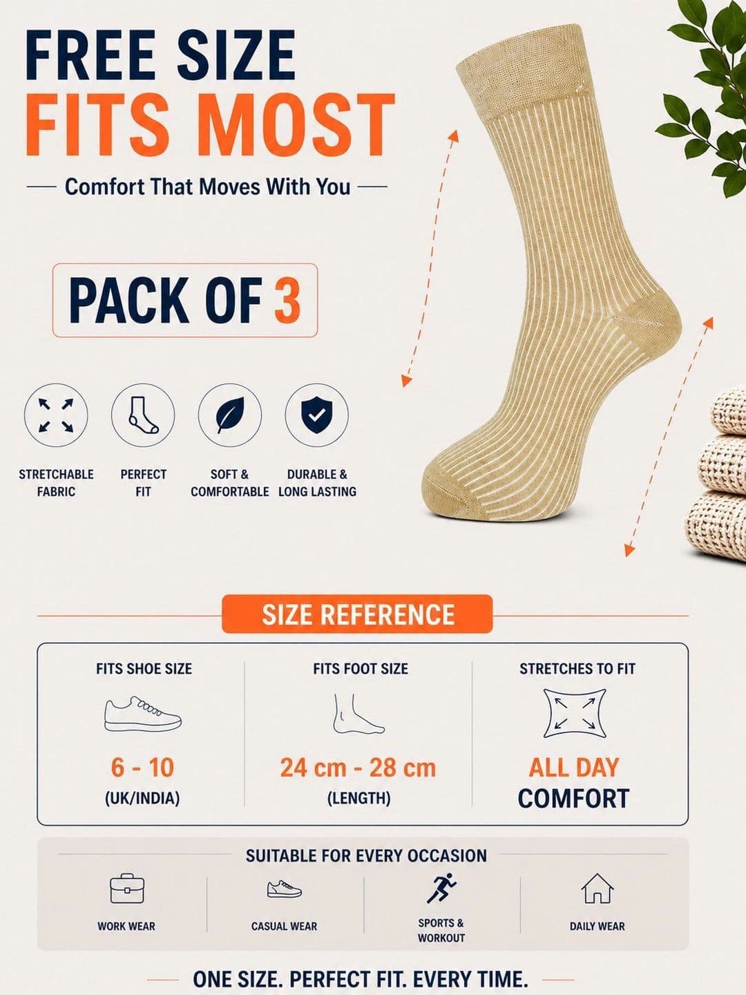 ADDOSSO Men Pack of 3 Cotton Assorted Striped Calf Length Socks thumbnail 2