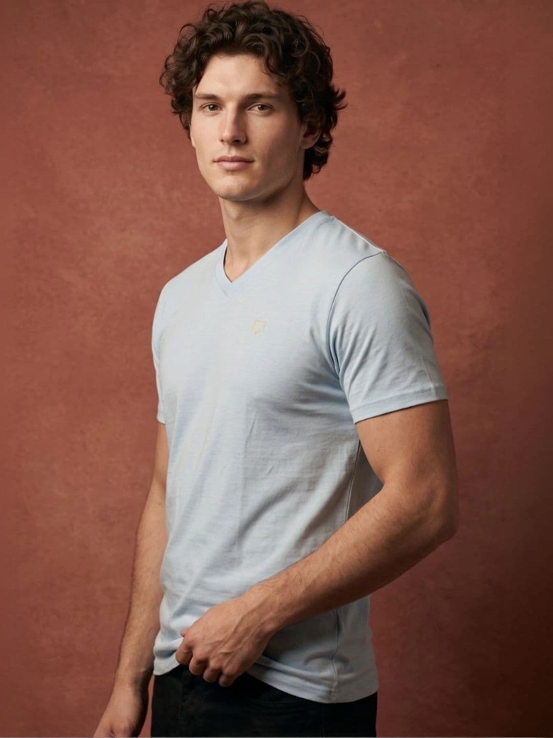 ROAR FOR GOOD Men Brand Logo V-Neck Organic Cotton Bio Finish T-shirt - view 1