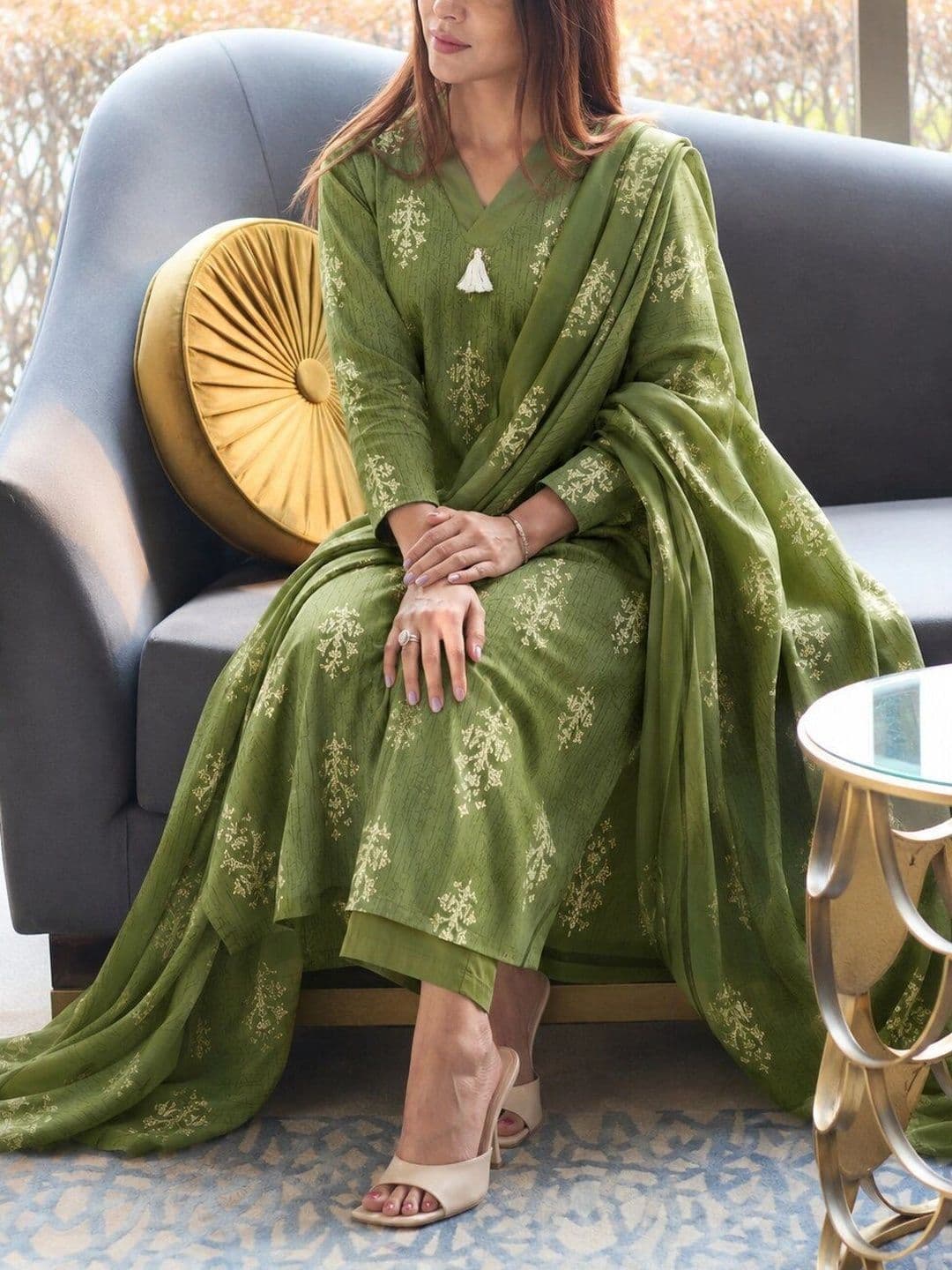 SZN Women Ethnic Motifs Printed Regular Kurta with Palazzos & With Dupatta thumbnail 4