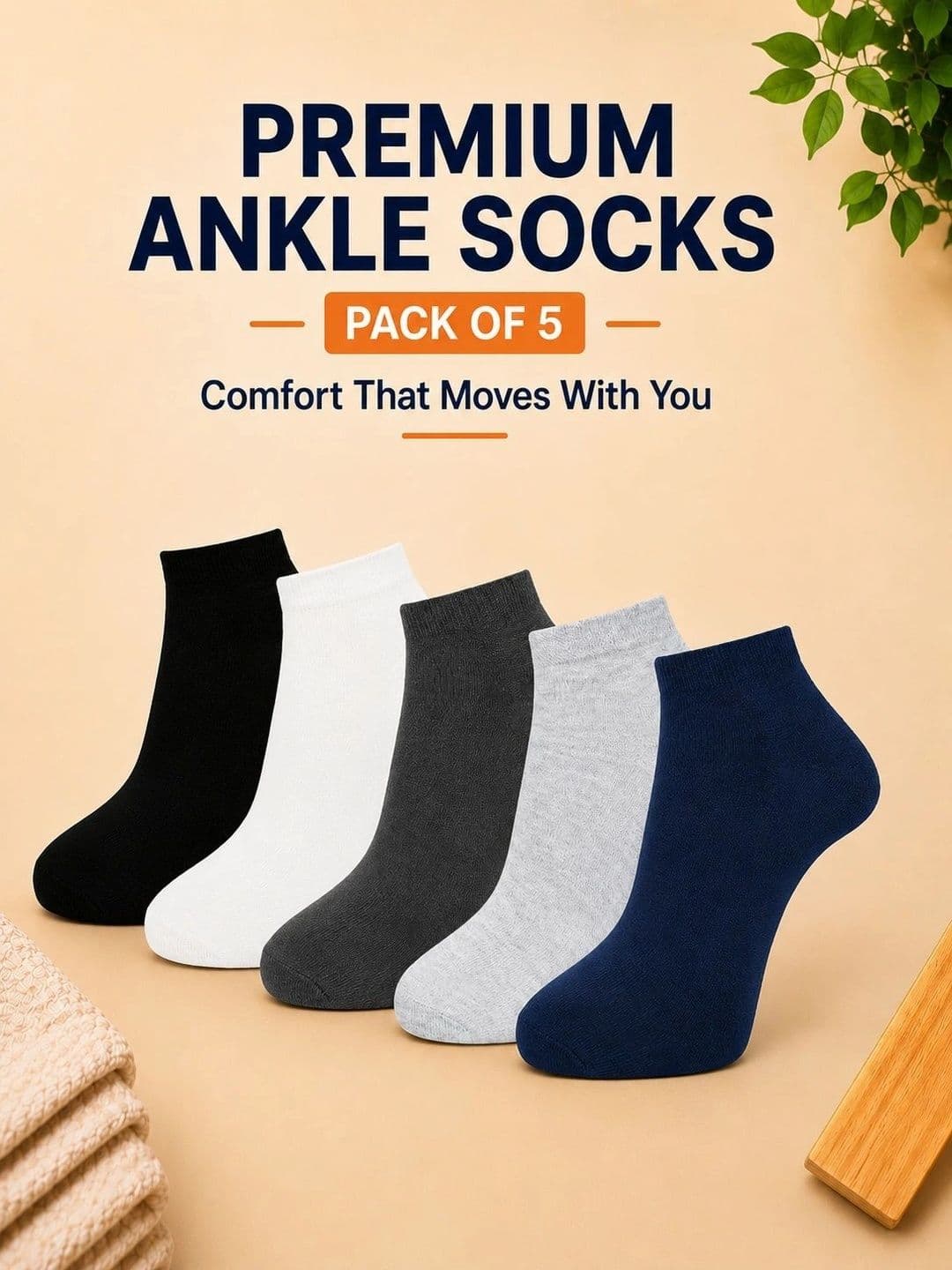 ADDOSSO Men Pack of 5 Cotton Assorted Ankle Length Socks thumbnail 2