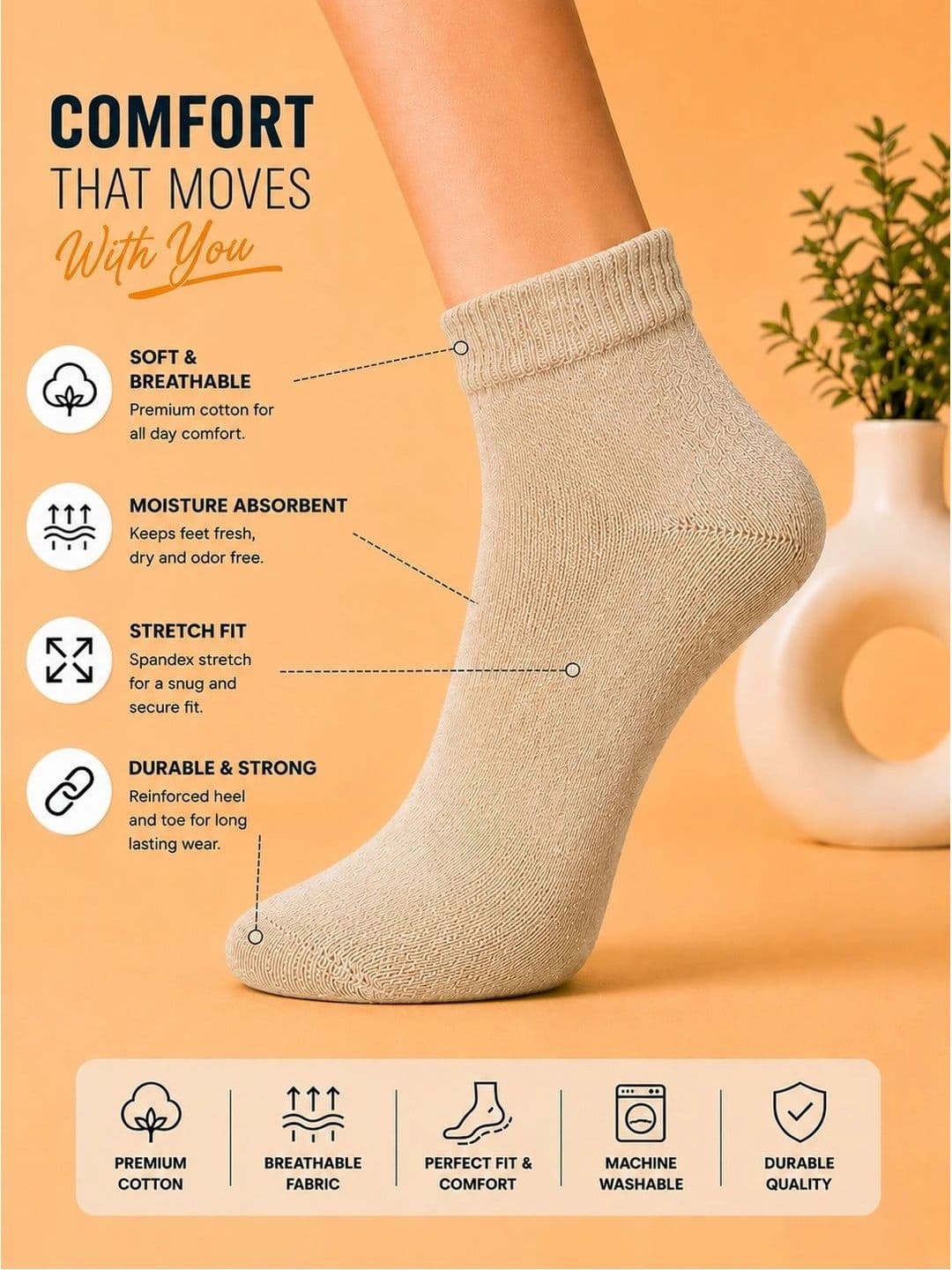 ADDOSSO Men Pack of 3 Cotton Assorted Ankle Length Socks thumbnail 4