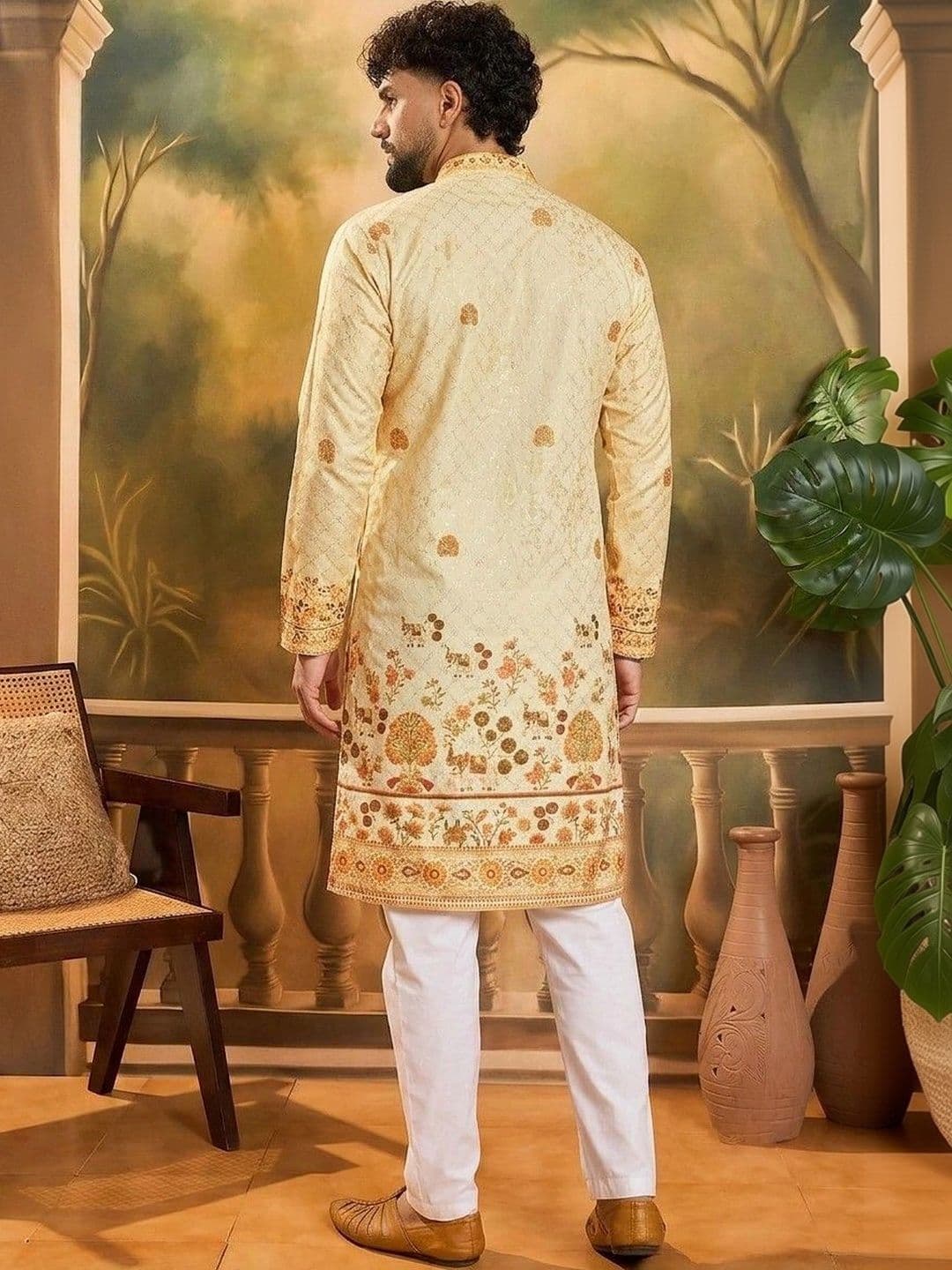 VELKYNOX Men Ethnic Motifs Thread Work Kurta thumbnail 2
