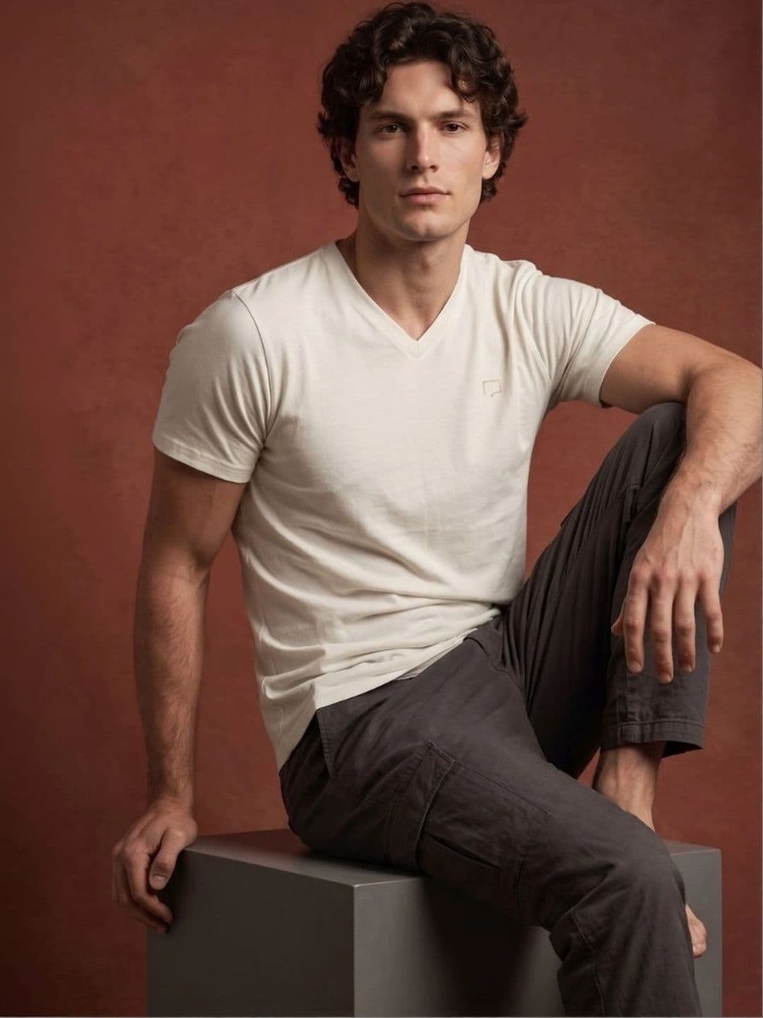 ROAR FOR GOOD Men Brand Logo V-Neck Organic Cotton Bio Finish T-shirt thumbnail 3