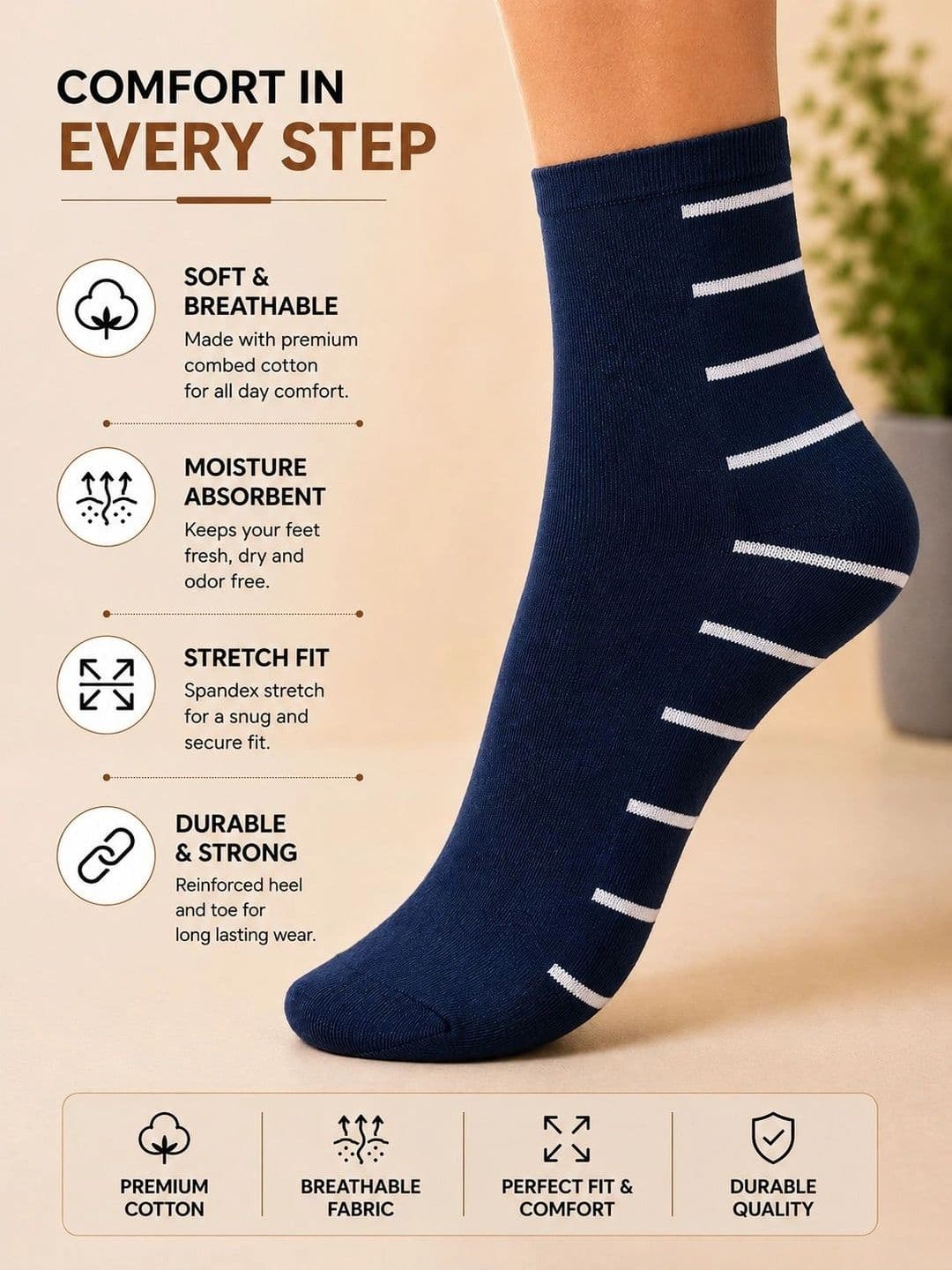 ADDOSSO Men Pack of 5 Cotton Assorted Patterned Calf Length Socks thumbnail 5