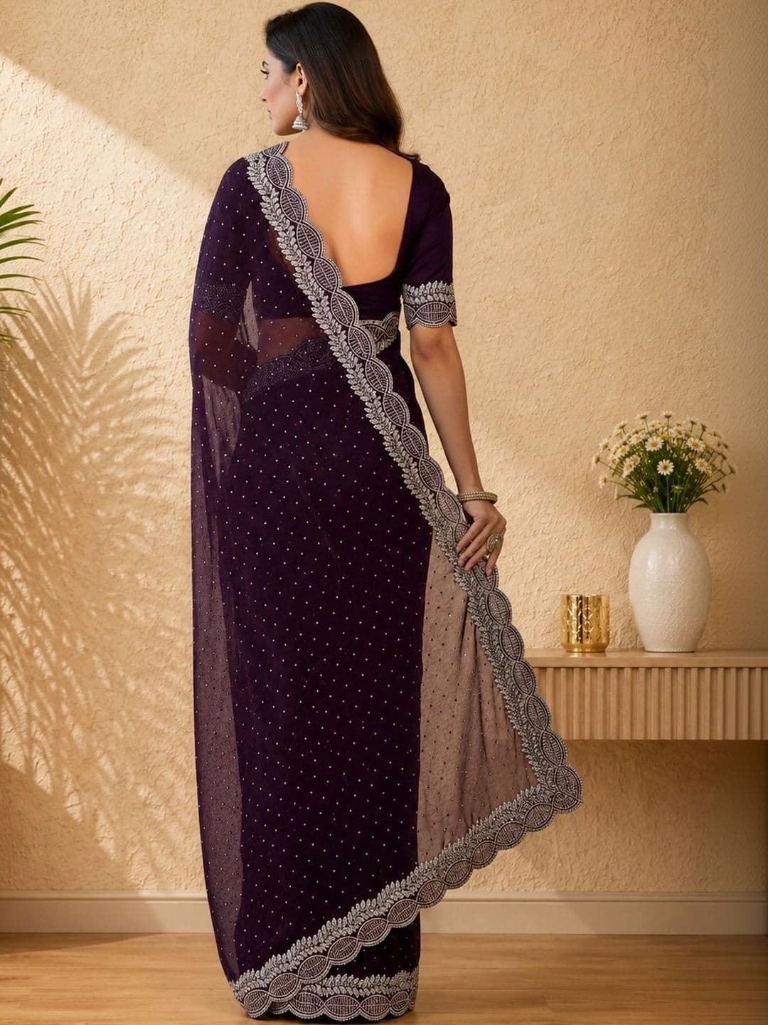 RENBRIZA Embroidered Poly Georgette Saree thumbnail 2