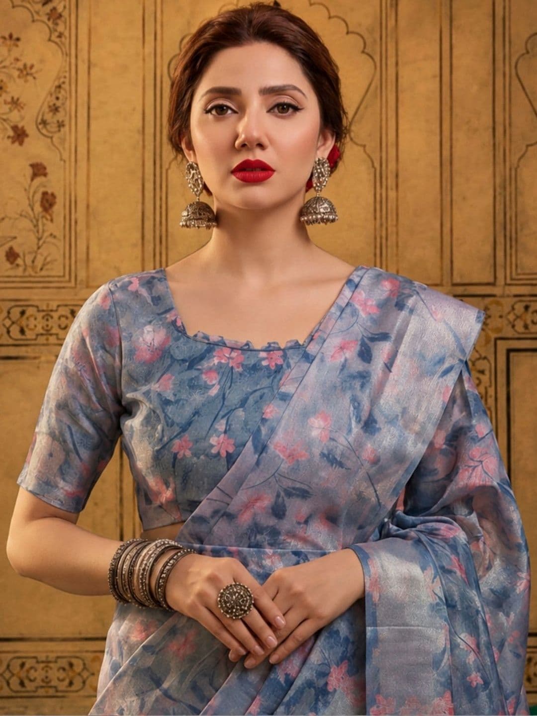 Mitera Floral Zari Silk Cotton Fusion Saree thumbnail 3