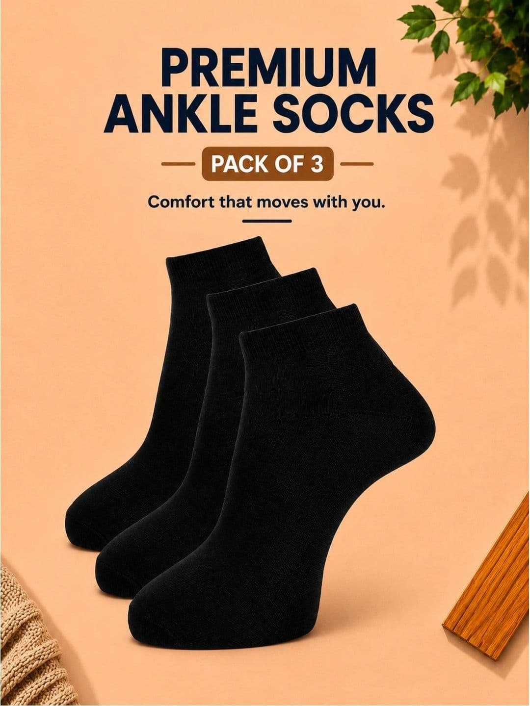 ADDOSSO Men Pack of 3 Cotton Assorted Ankle Length Socks thumbnail 2