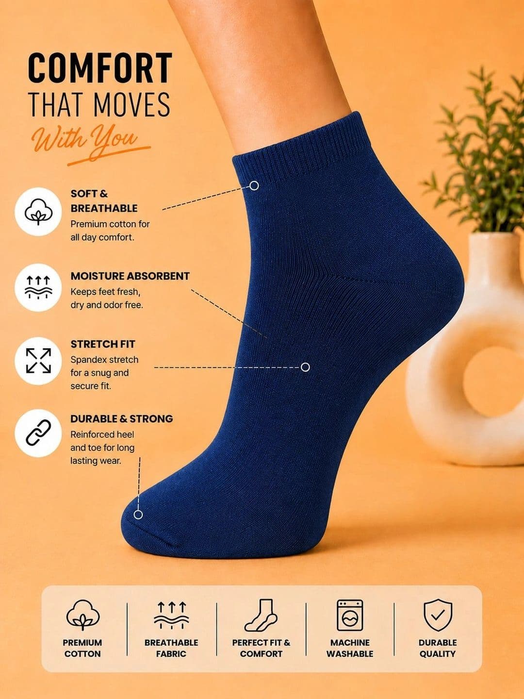 ADDOSSO Men Pack of 10 Cotton Assorted Ankle Length Socks thumbnail 2