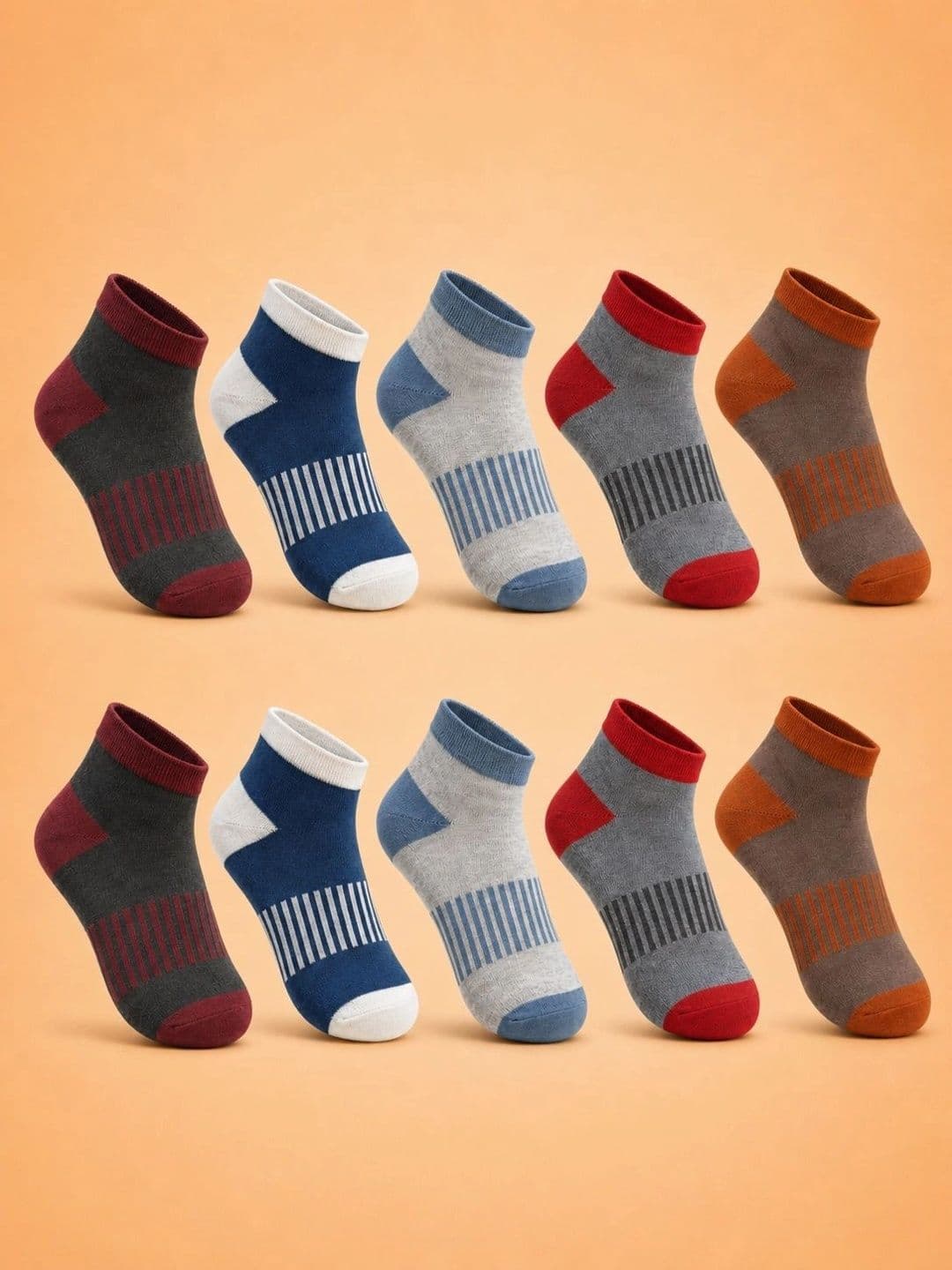 ADDOSSO Men Pack of 10 Cotton Assorted Striped Ankle Length Socks - view 1