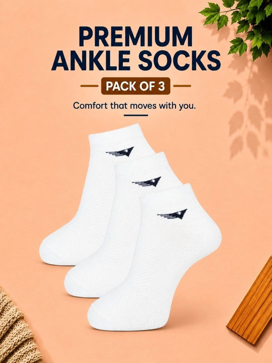 ADDOSSO Men Pack of 3 Cotton Assorted Ankle Length Socks thumbnail 3
