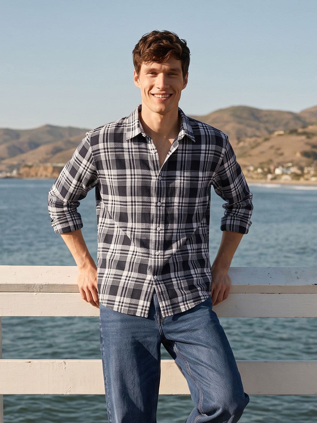 Mast & Harbour Easy Drape Textured Check Shirt - view 1
