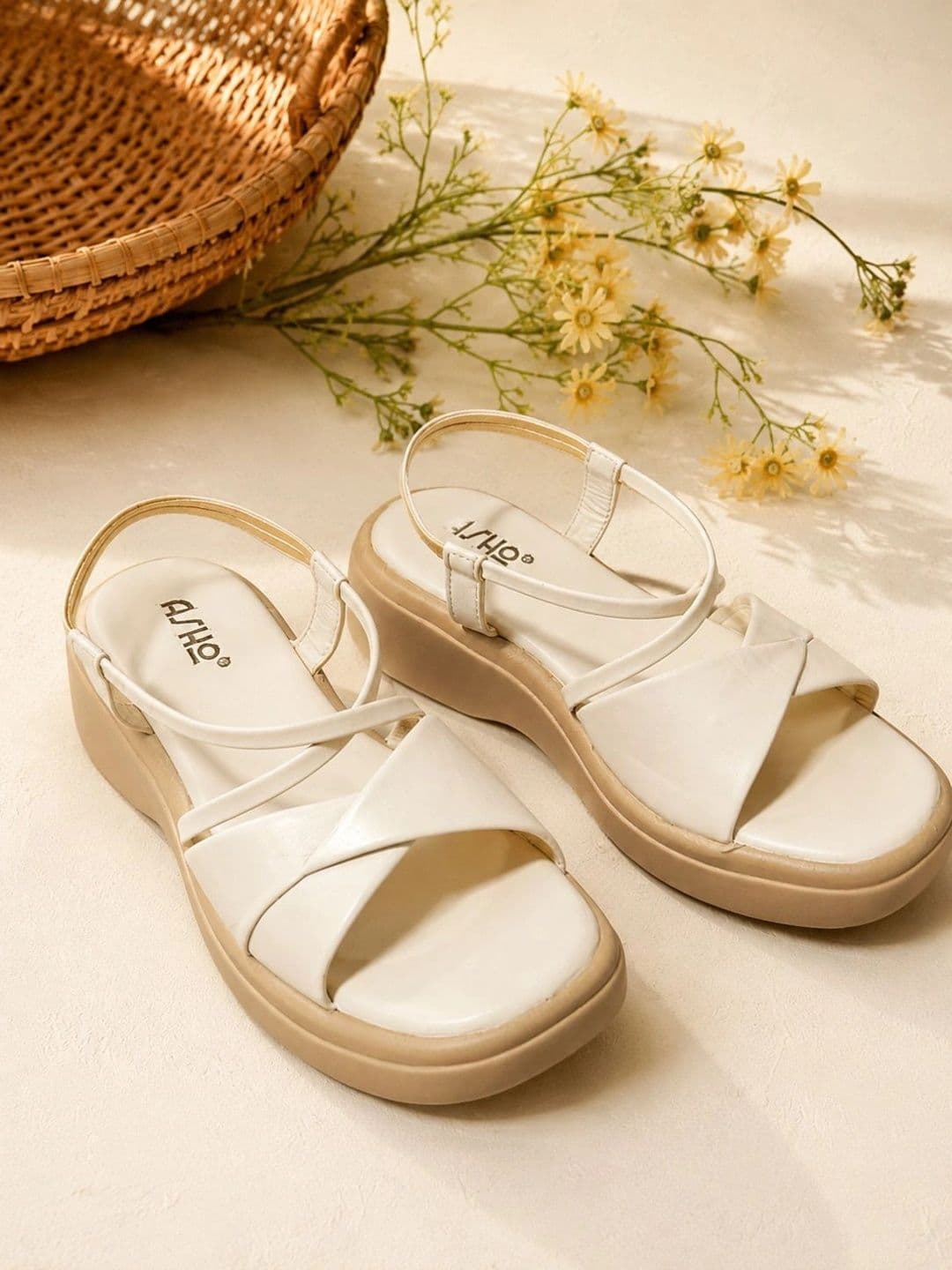 ASHO WITH FASHION MADE GLOBAL Women Synthetic Leather Platform Sandals with Cross Straps thumbnail 7