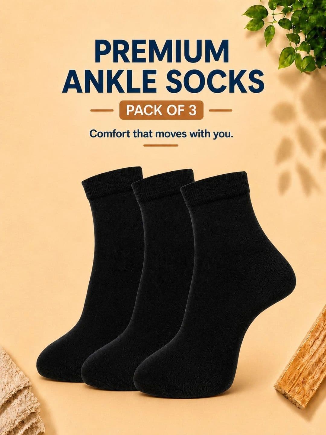 ADDOSSO Men Pack of 3 Cotton Assorted Above Ankle Socks thumbnail 2
