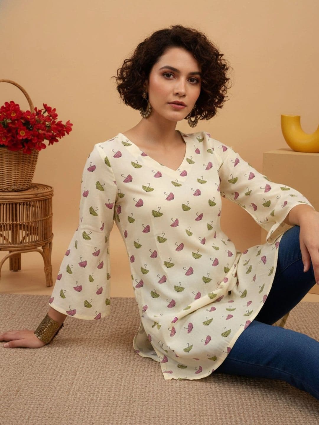 SURHI Women Printed Flared Sleeves Kurta thumbnail 3