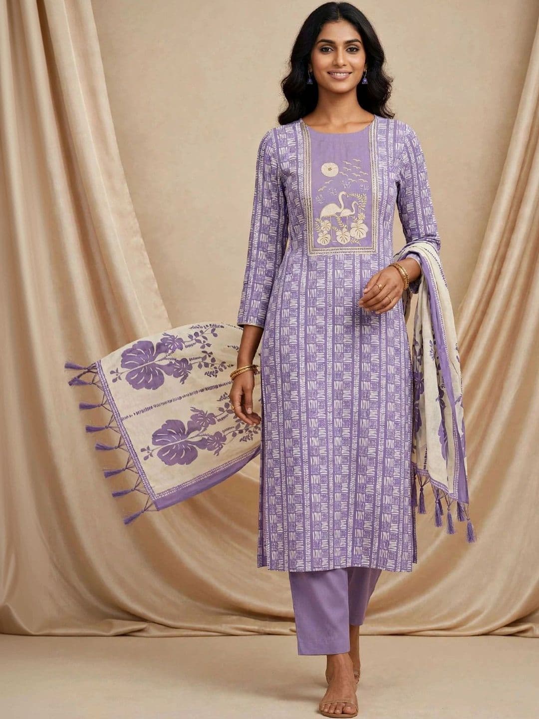 WaCraz Printed Pure Cotton Semi-Stitched Dress Material - view 1