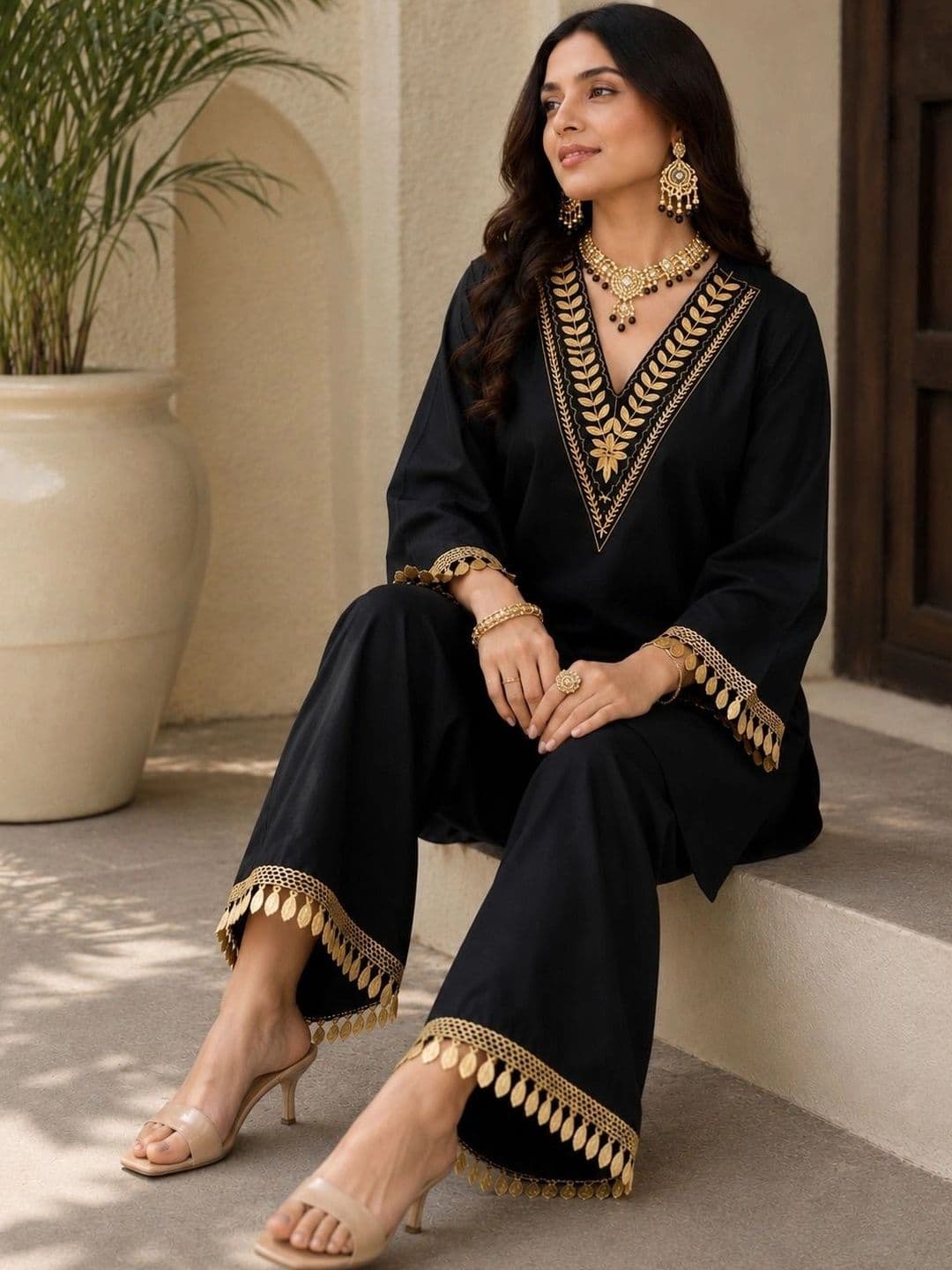 Ibrana Women Ethnic Motifs Embroidered Regular Gotta Patti Kurta with Palazzos thumbnail 4