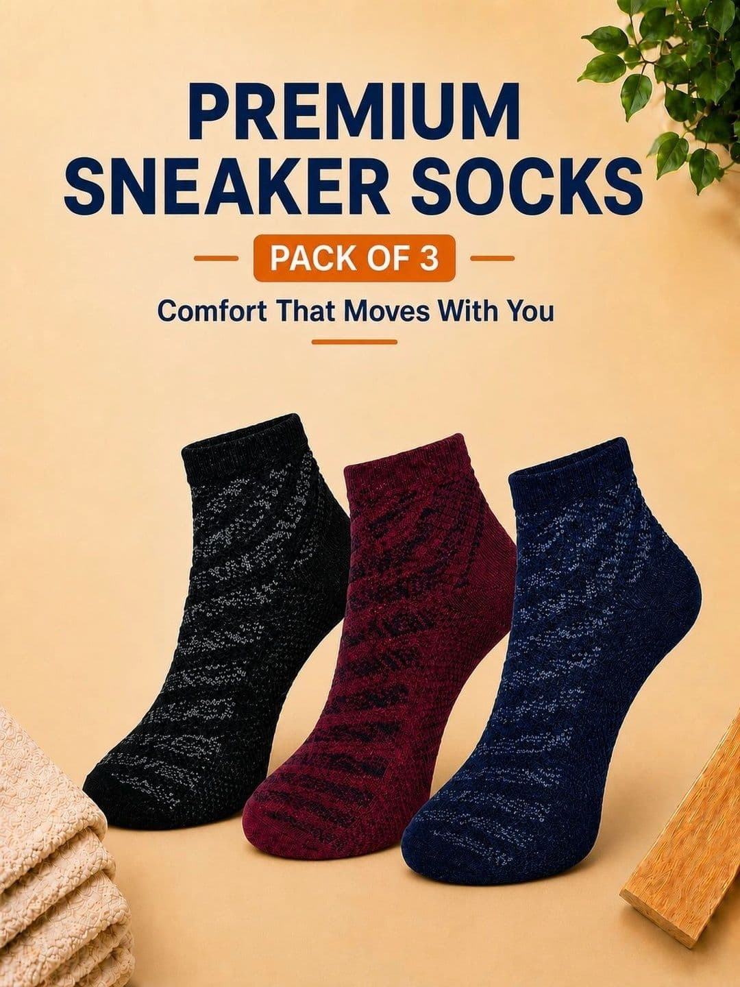 ADDOSSO Men Pack of 3 Cotton Assorted Patterned Ankle Length Socks thumbnail 2