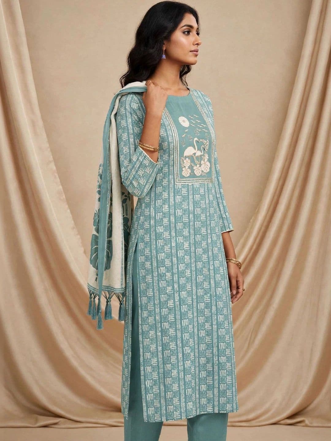 WaCraz Printed Pure Cotton Semi-Stitched Dress Material thumbnail 5