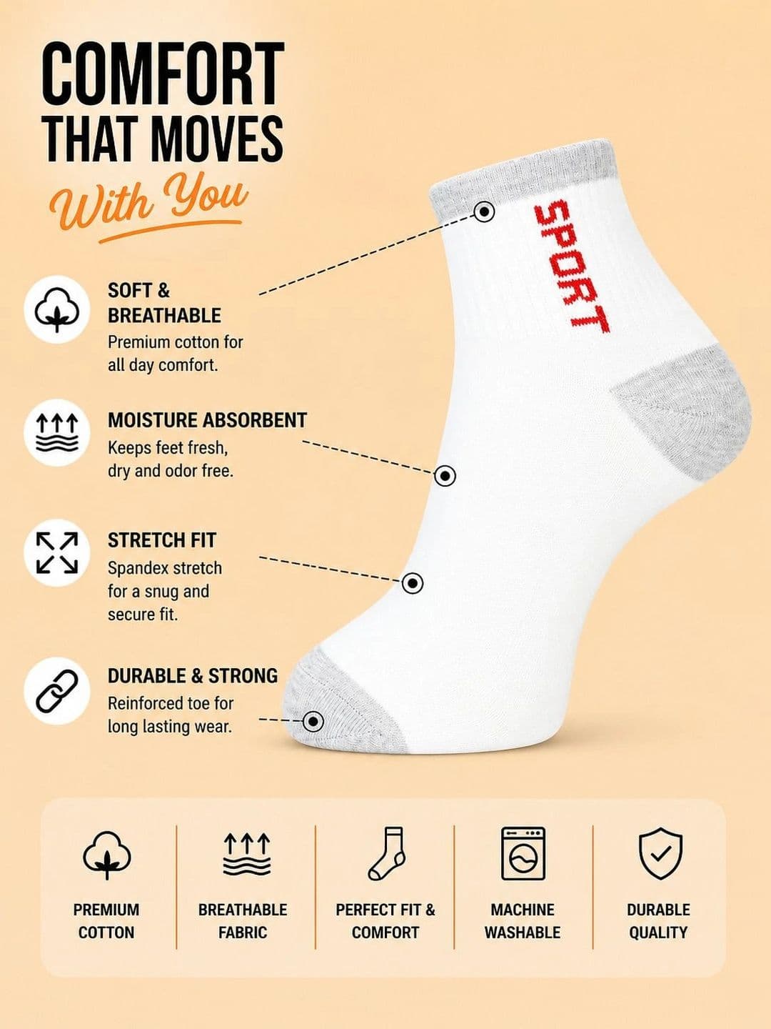 ADDOSSO Men Pack of 3 Cotton Assorted Patterned Ankle Length Socks thumbnail 4