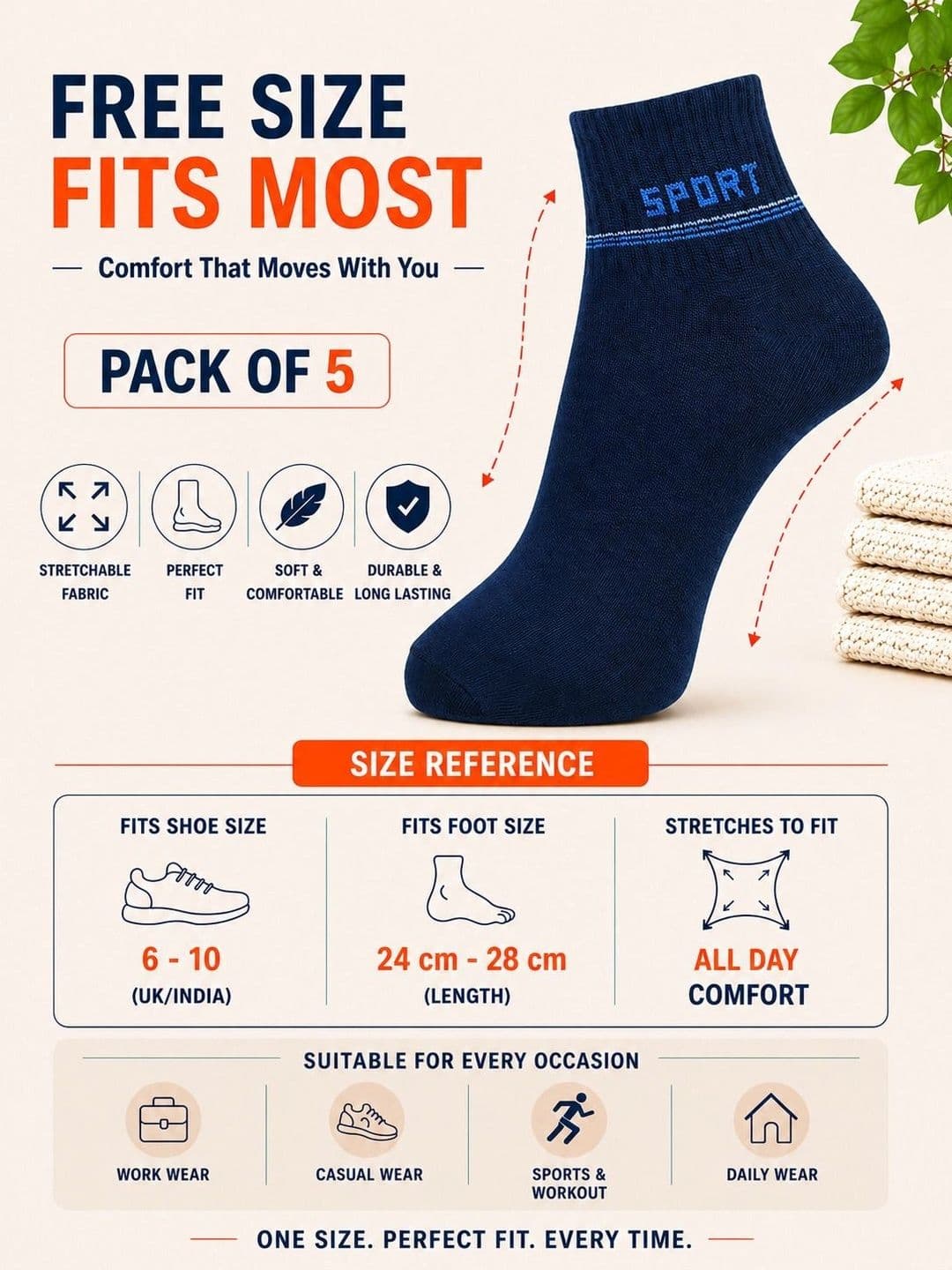 ADDOSSO Men Pack of 5 Cotton Assorted Patterned Above Ankle Socks thumbnail 3