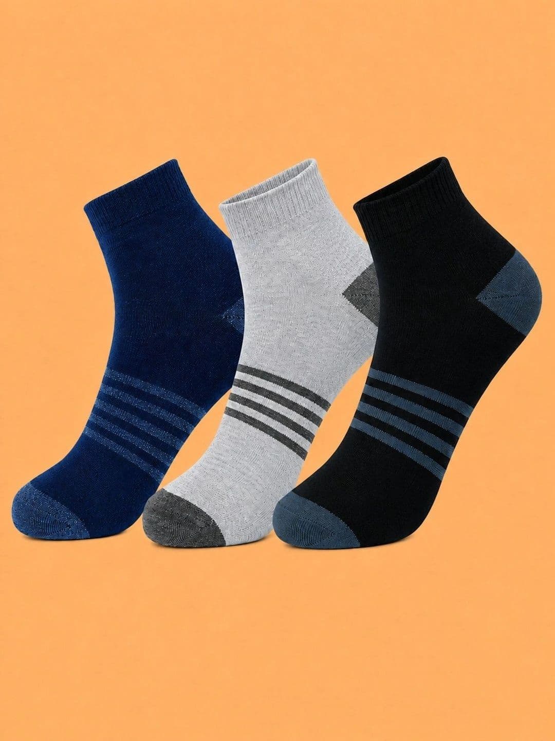 ADDOSSO Men Pack of 3 Cotton Assorted Striped Ankle Length Socks - view 1