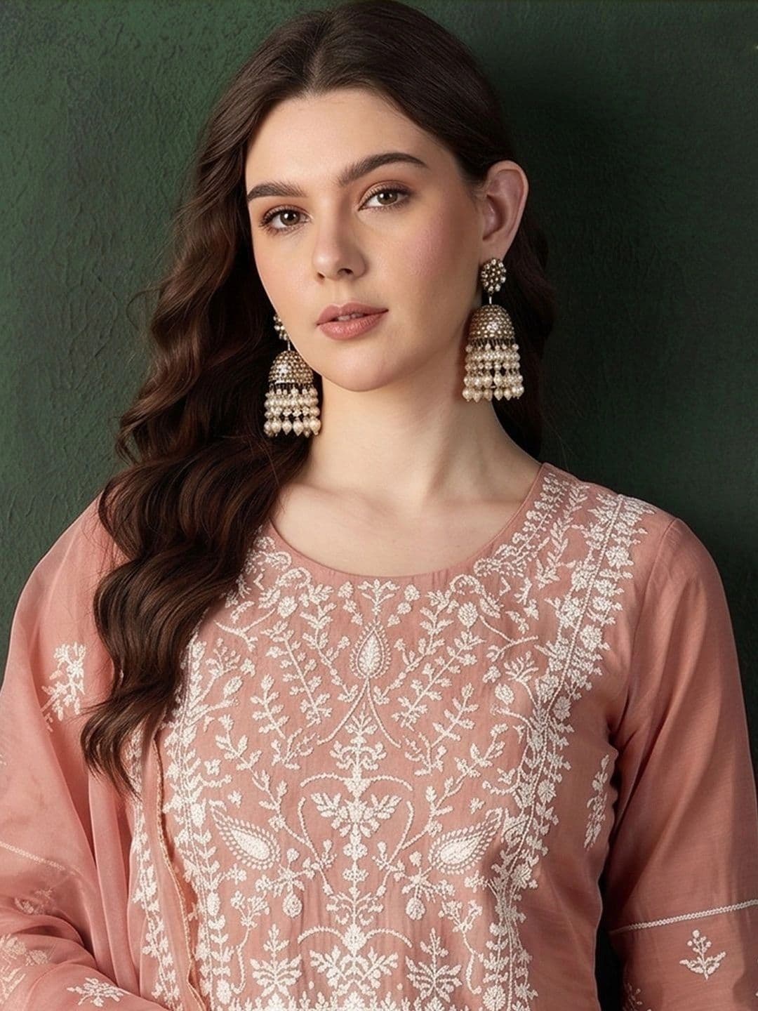 Sangria Women Ethnic Motifs Embroidered Regular Thread Work Pure Cotton Kurta with Trousers & With Dupatta thumbnail 6