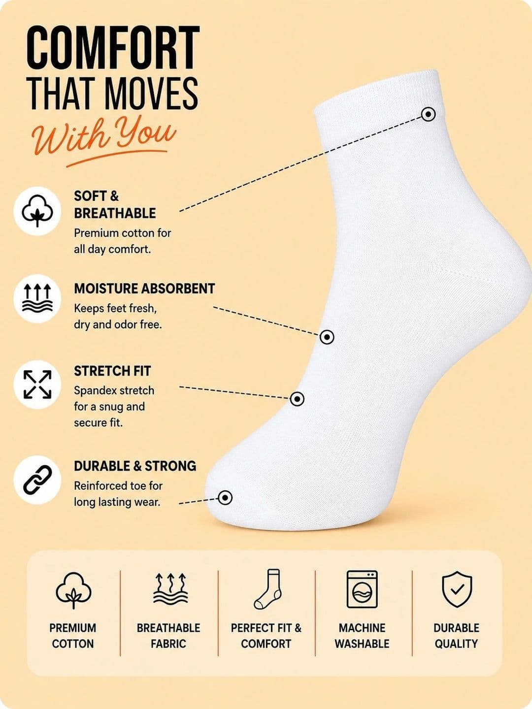ADDOSSO Men Pack of 5 Cotton Assorted Ankle Length Socks thumbnail 4
