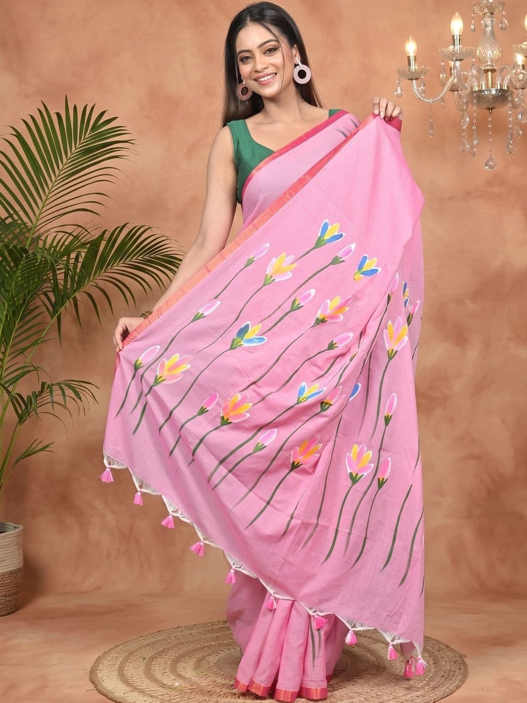 PuJoy  Women Ethnic Motifs Sequinned Pure Cotton Handloom Taant Saree thumbnail 4