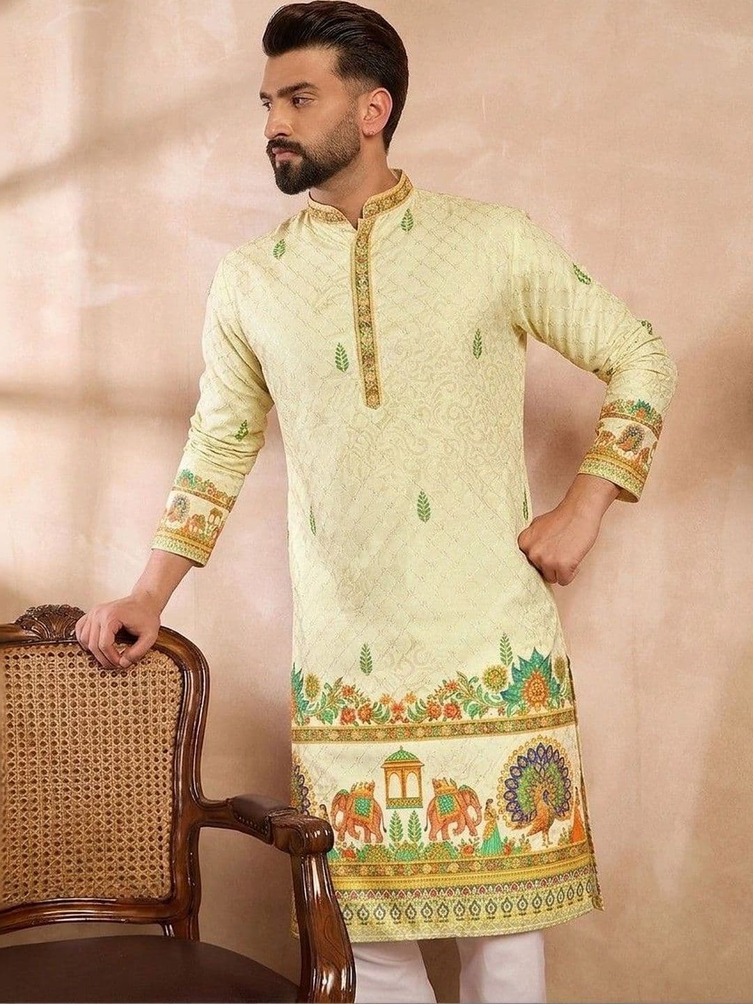 VELKYNOX Men Ethnic Motifs Thread Work Kurta thumbnail 7