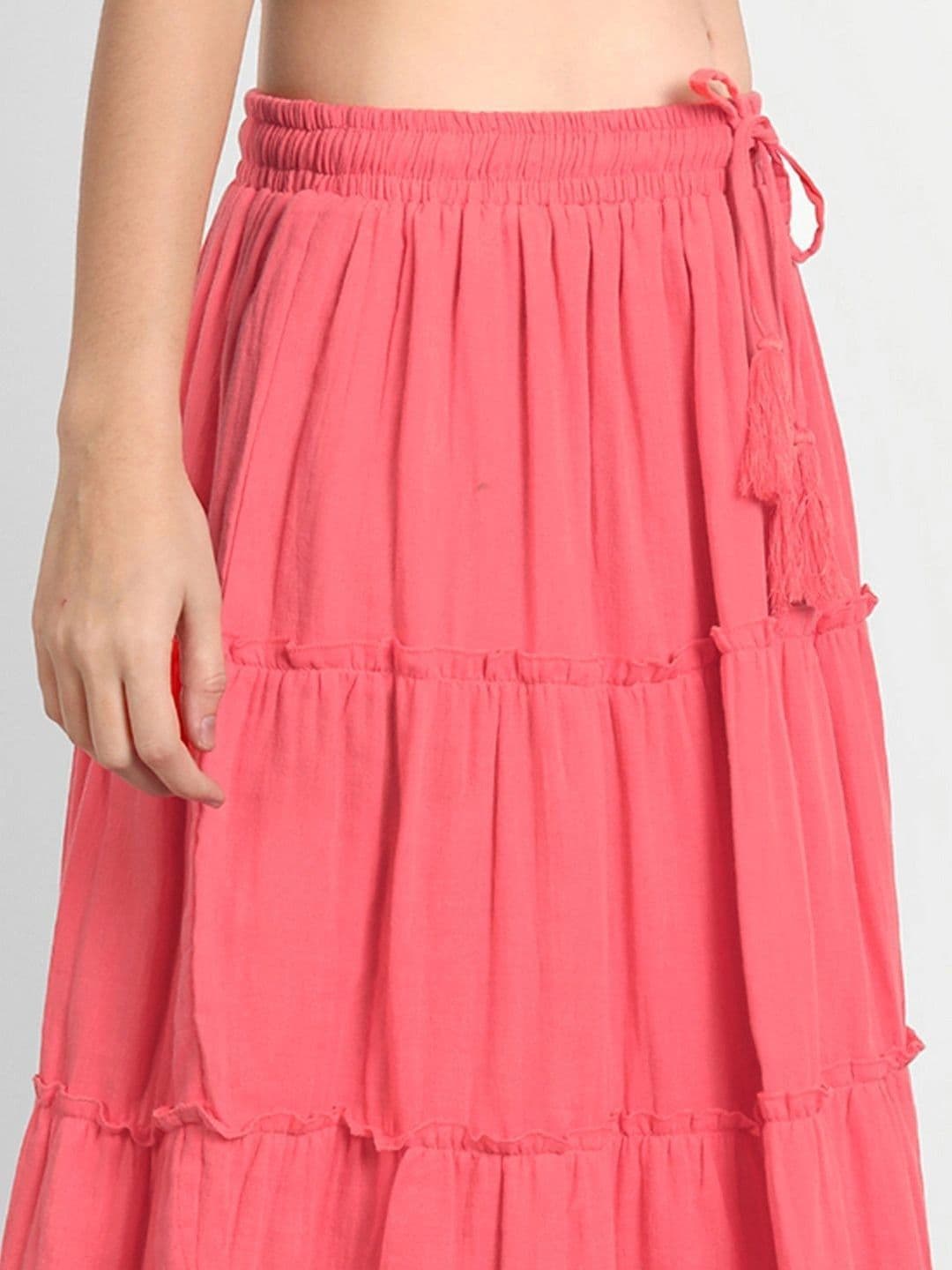 Aaruvi Ruchi Verma Women Pure Cotton Tiered Midi Flared Skirt thumbnail 4