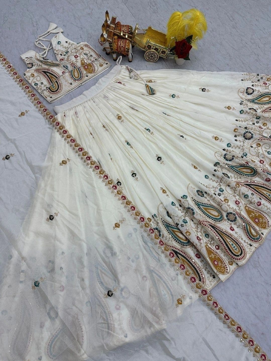 Shree Ram Creation Embroidered Sequinned Ready to Wear Lehenga & Blouse With Dupatta thumbnail 4
