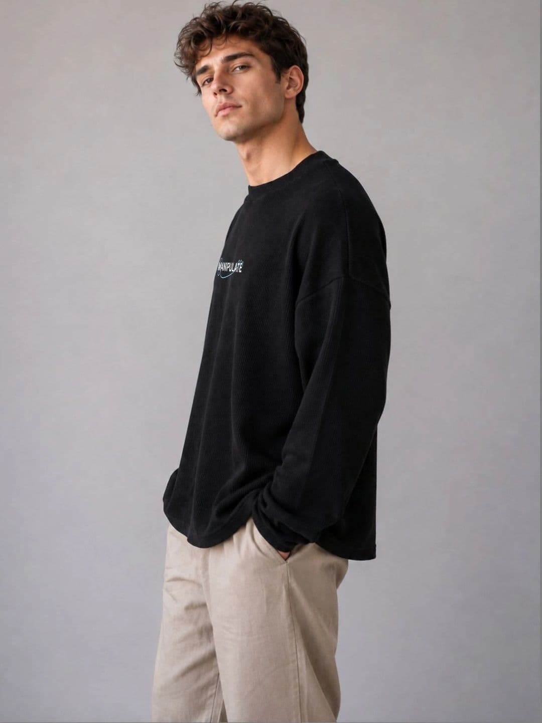 BRAHMOR Men Typography Drop-Shoulder Sleeves Raw Edge Boxy T-shirt thumbnail 7