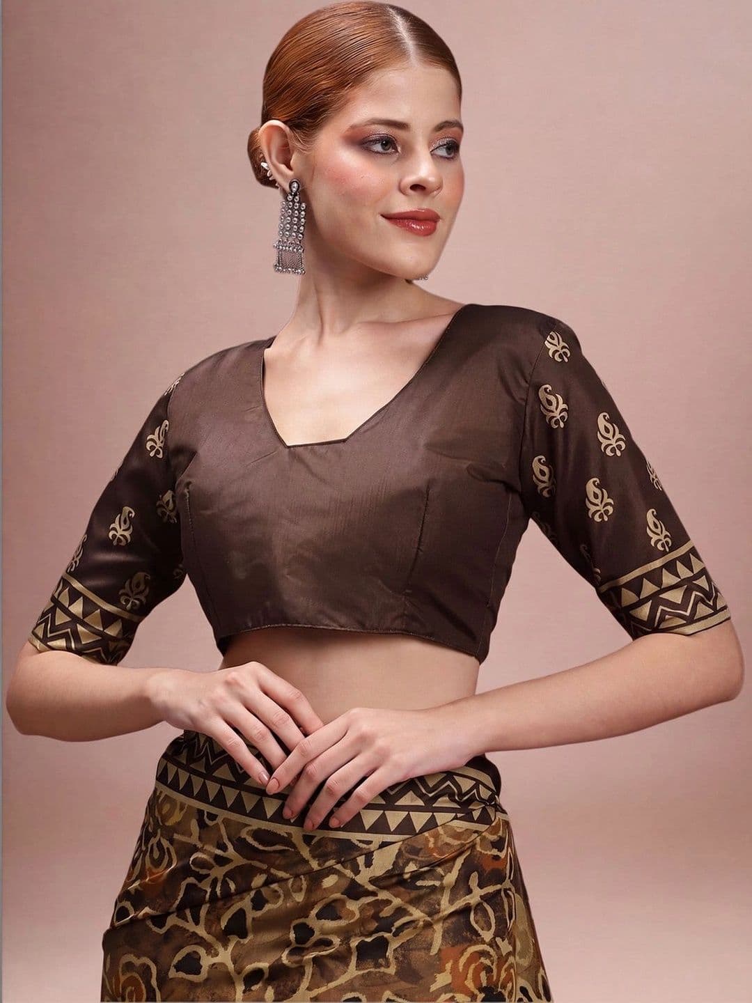 Sangria Ethnic Motifs Silk Blend Designer Block Print Saree thumbnail 4
