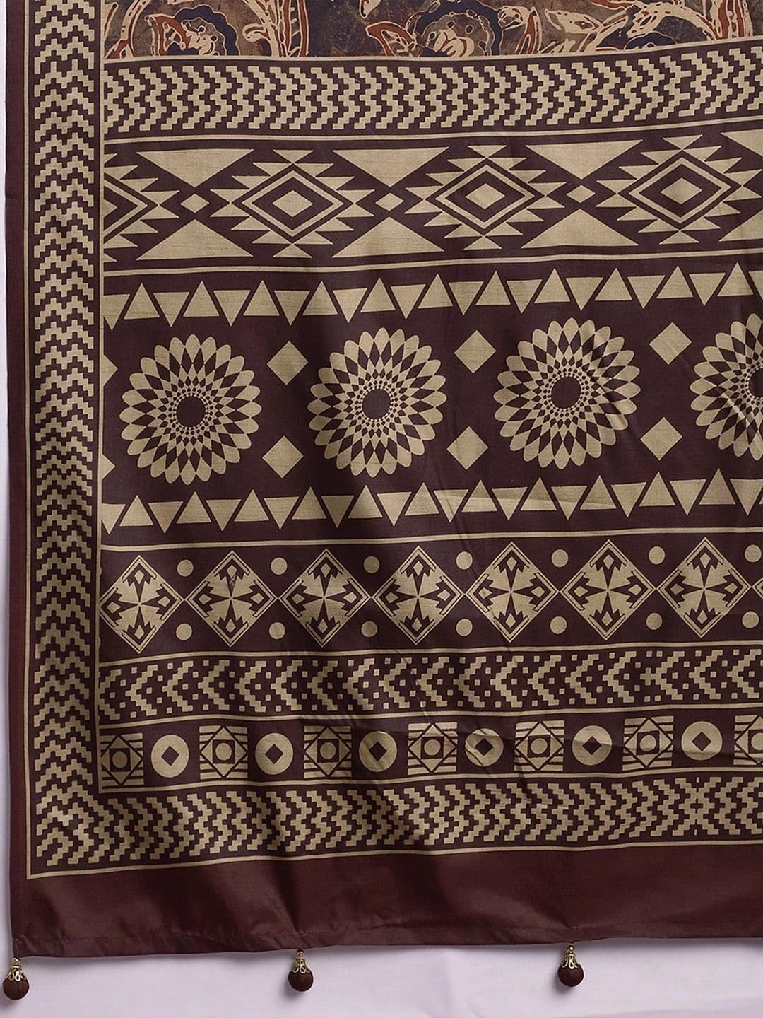 Sangria Kalamkari Silk Blend Designer Block Print Saree thumbnail 2