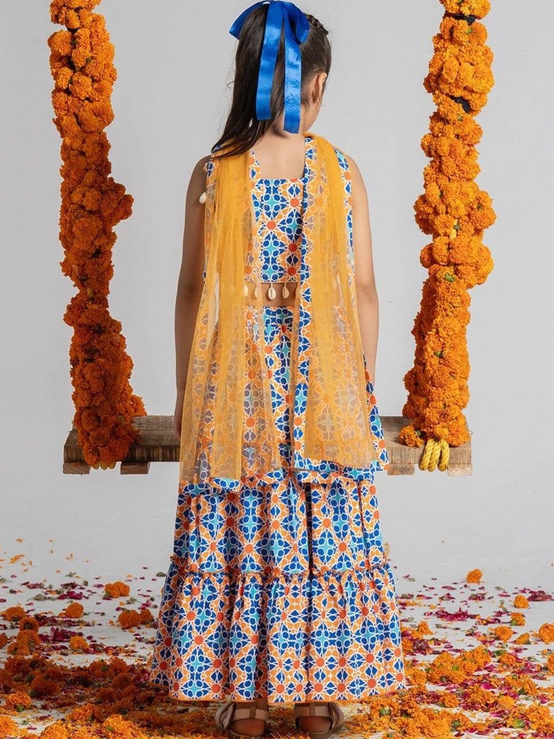 KALINI Girls Printed Ready to Wear Lehenga & Blouse With Dupatta thumbnail 3