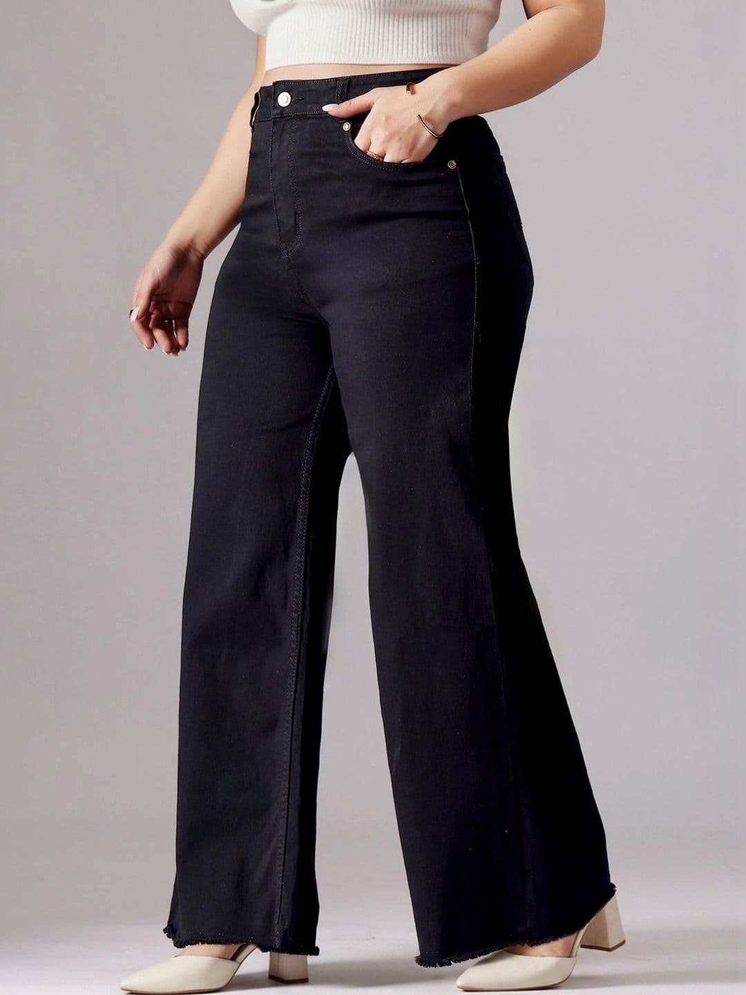 Miss Chase A+ Women Wide Leg High-Rise Heavy Fade Cuffed Hem Stretchable Jeans thumbnail 2